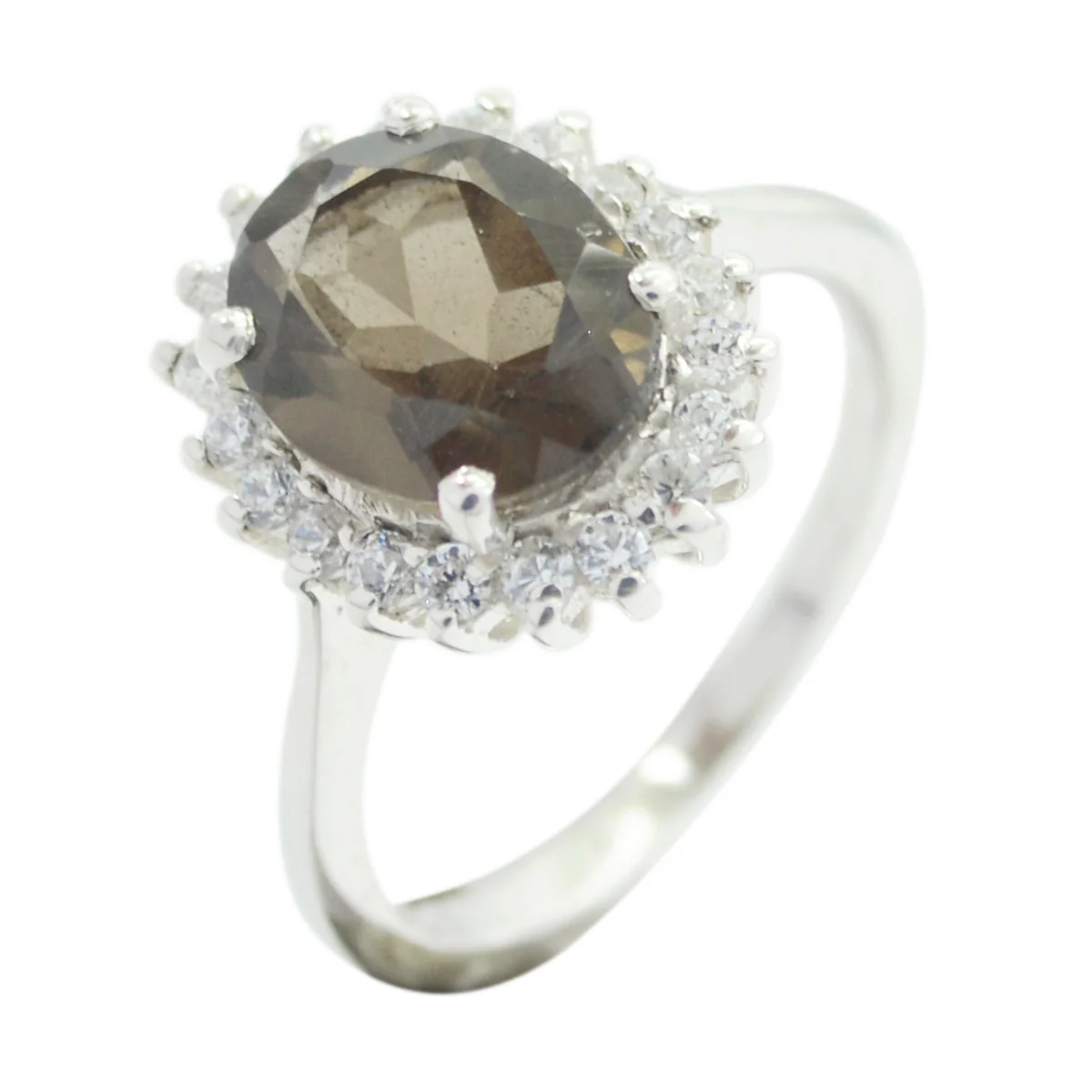 smoky quartz Halo Korean 92.5 Silver Brown Gemstones Whisper-thin Modern Ring Jewelry - Image 2