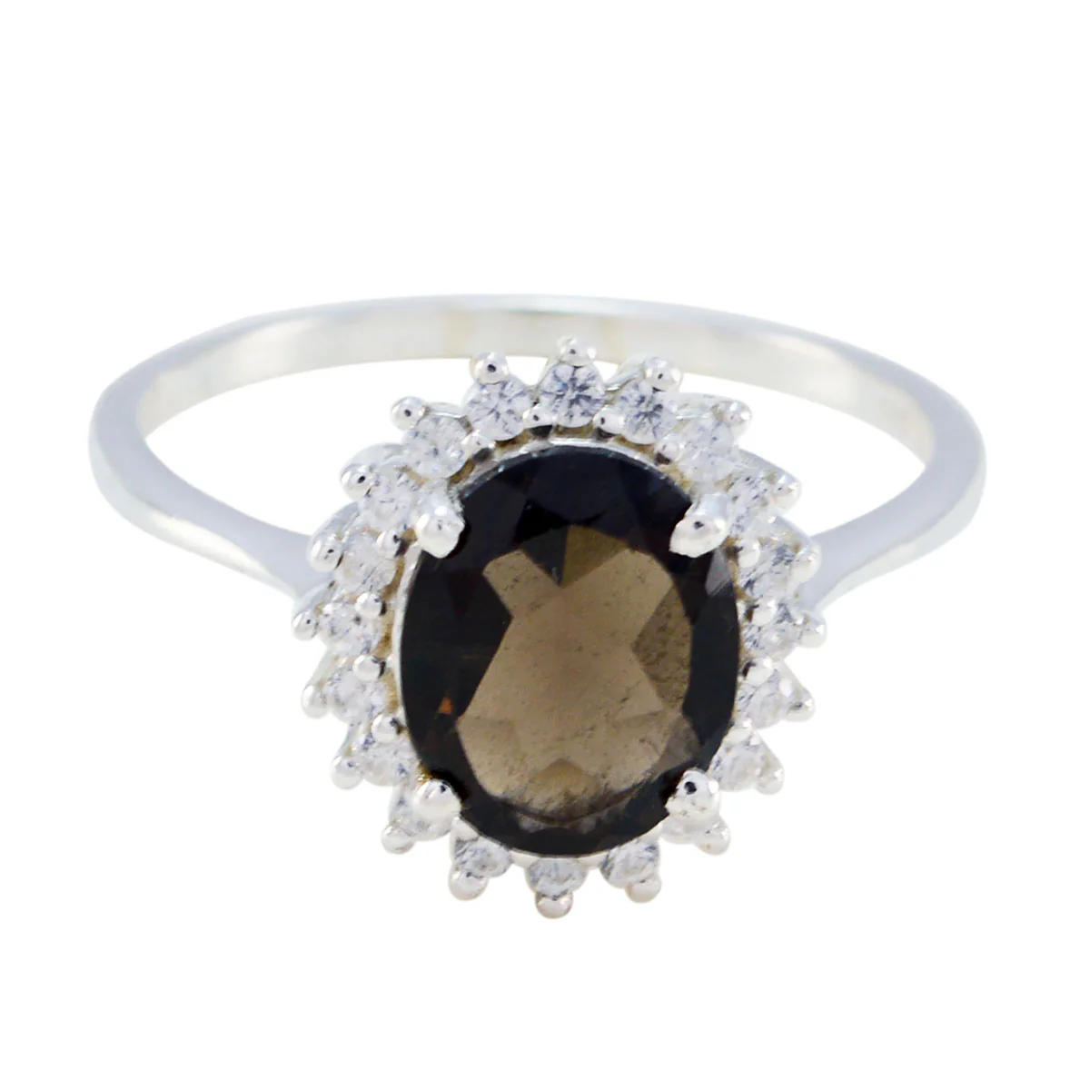 smoky quartz Halo Korean 92.5 Silver Brown Gemstones Whisper-thin Modern Ring Jewelry - Image 3
