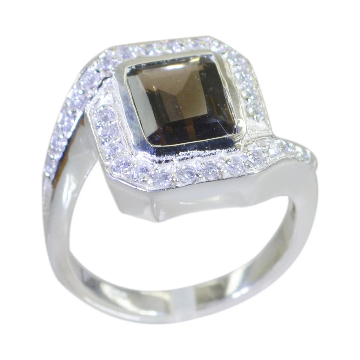 smoky quartz Halo Moroccan 92.5 Silver Brown Gemstones Eye-catching Trendy Ring Jewelry - Image 2