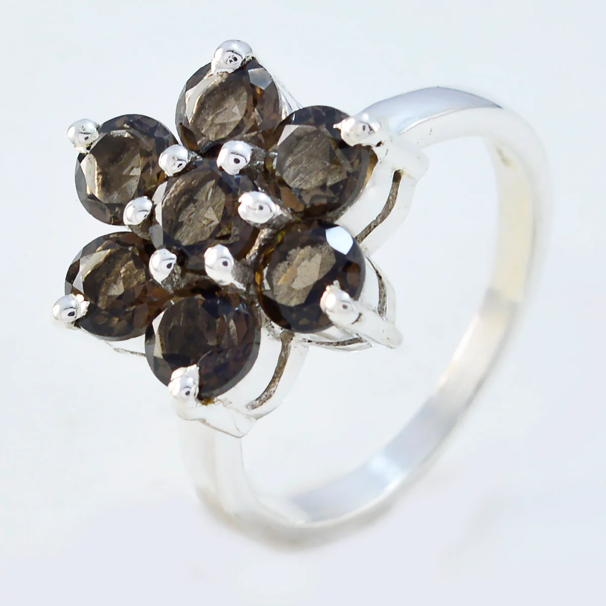 smoky quartz Hepta German Sterling Silver Brown Gems Minimal Floral Ring Jewellery - Image 2