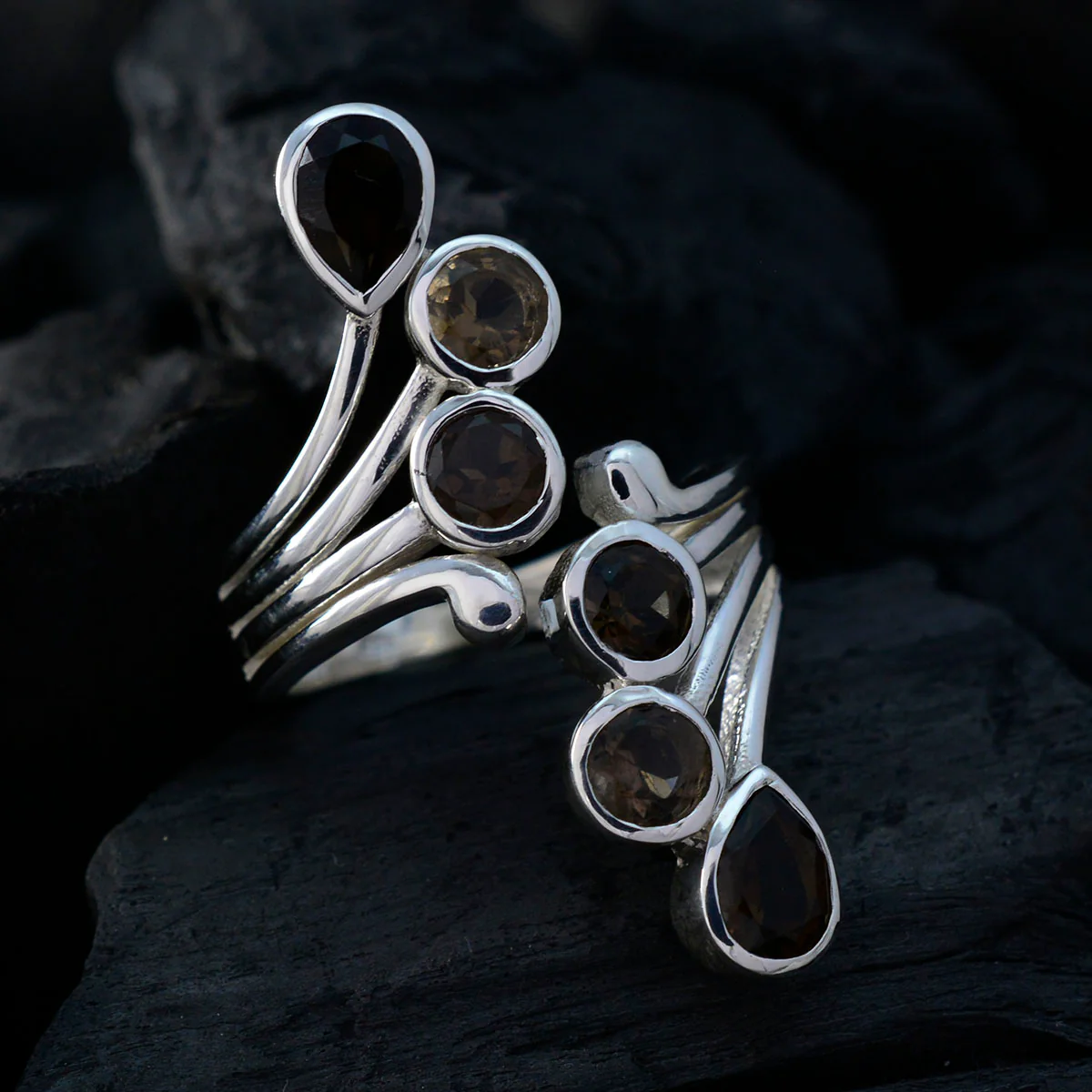 Smoky Quartz Hexa African 925 Silver Brown Gemstone Versatile Abstract Ring Jewellery - Image 4