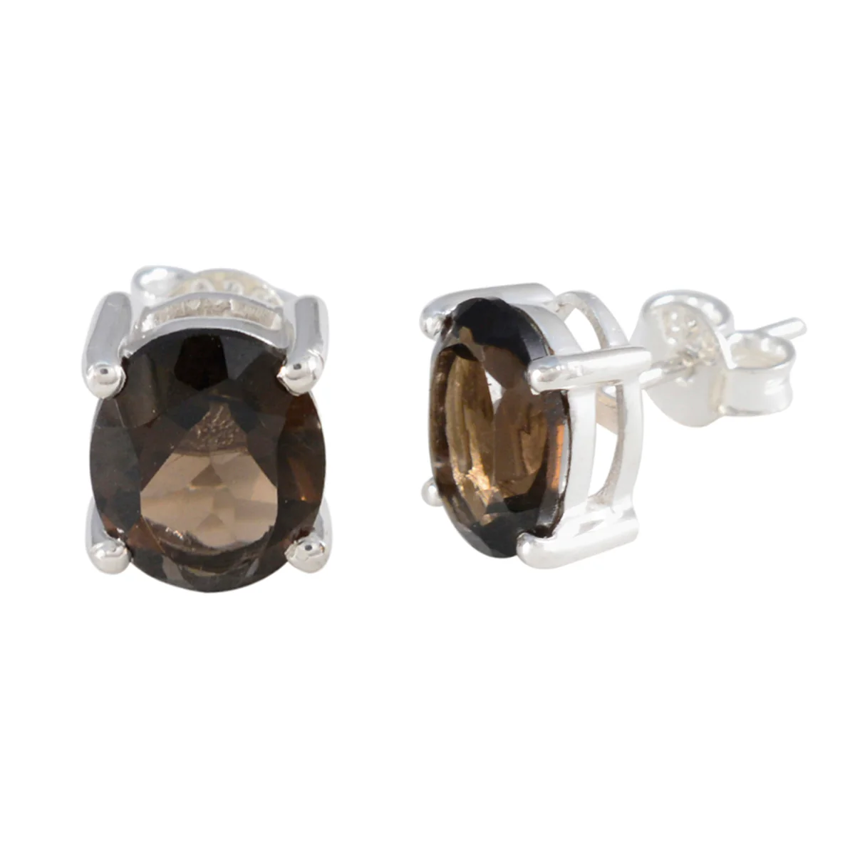 Smoky Quartz Japanese Camila Solitaire Stud Brown Sterling Silver Earring - Image 2