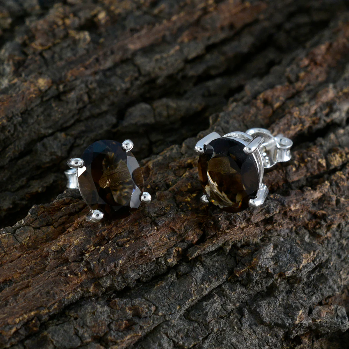 Smoky Quartz Japanese Camila Solitaire Stud Brown Sterling Silver Earring - Image 4