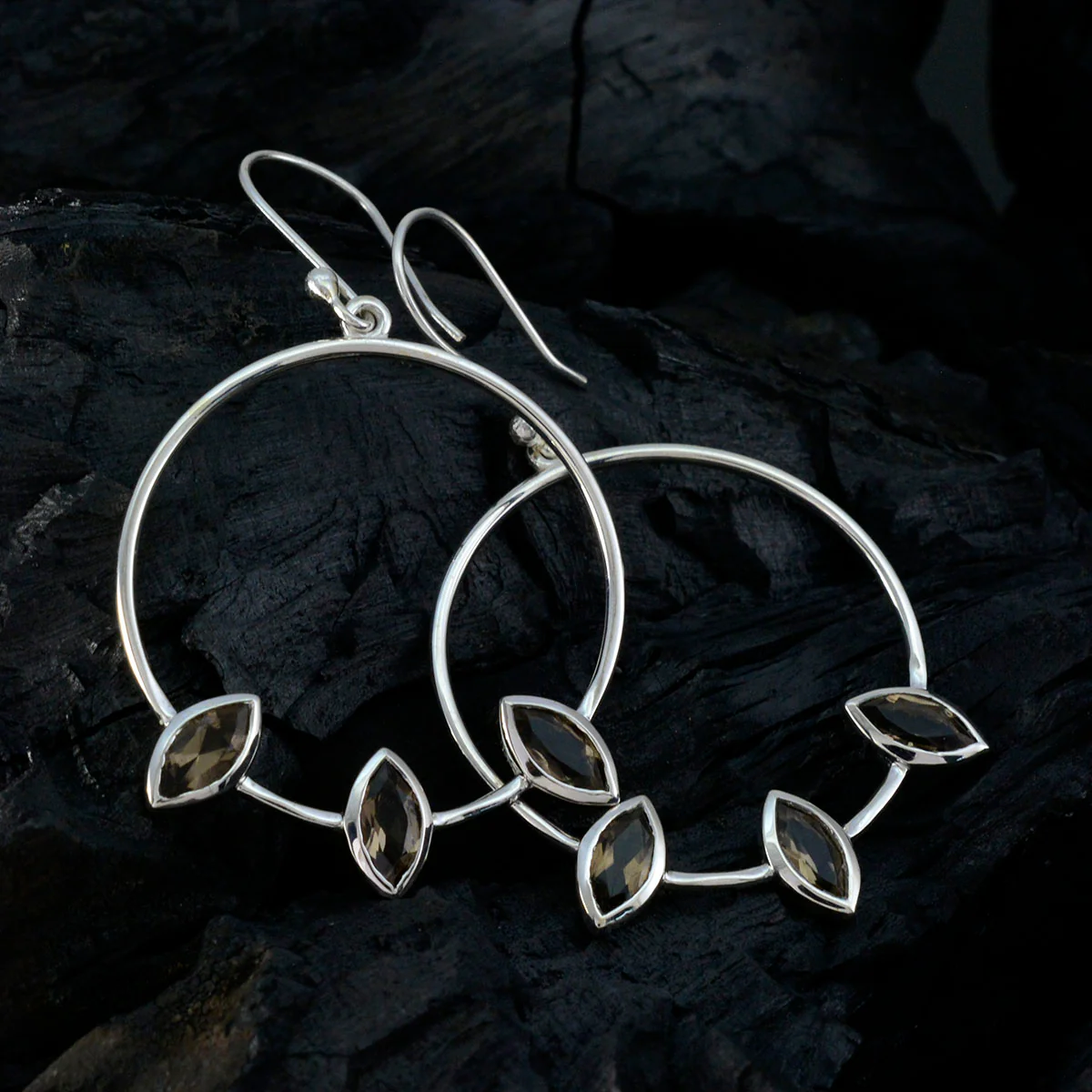 Smoky Quartz Japanese Savannah Trilogy Dangle Brown Sterling Silver Earring - Image 2