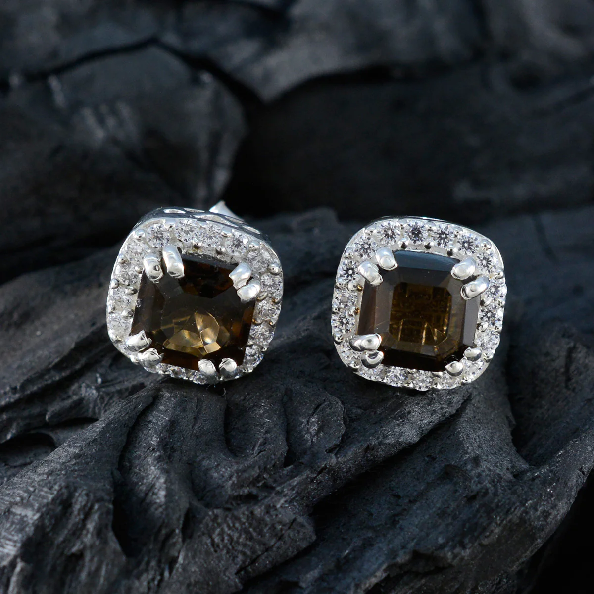 Smoky Quartz Korean Josephine multiple Stud Brown 925 Sterling Silver Earring - Image 4