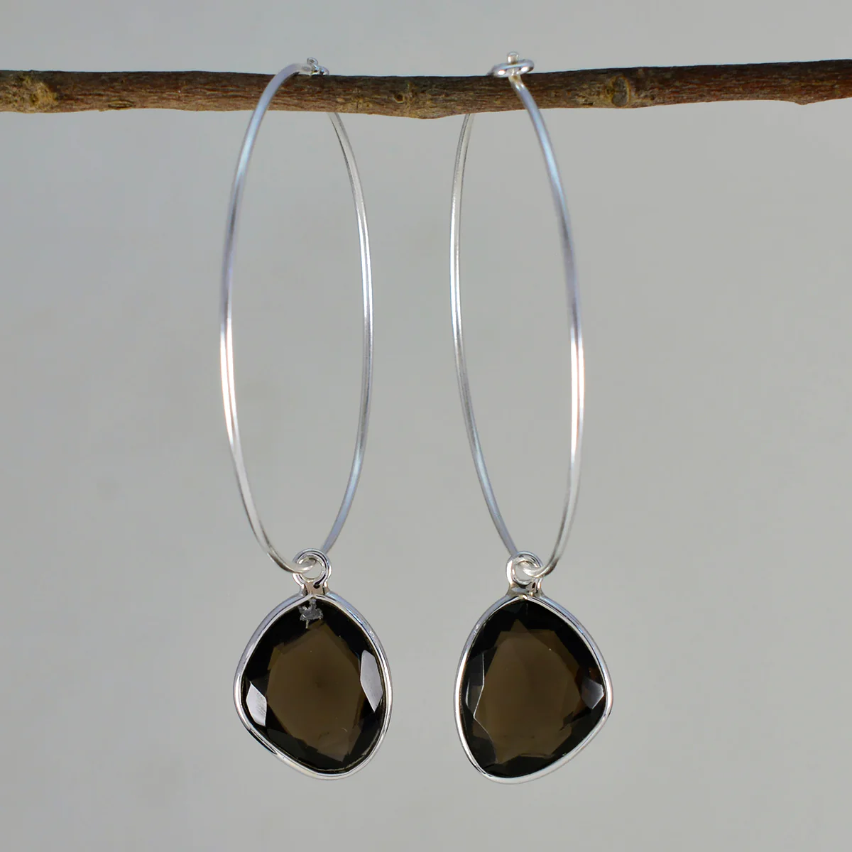 Smoky Quartz Korean Soo-jin multiple Dangle Brown Silver Earring - Image 2