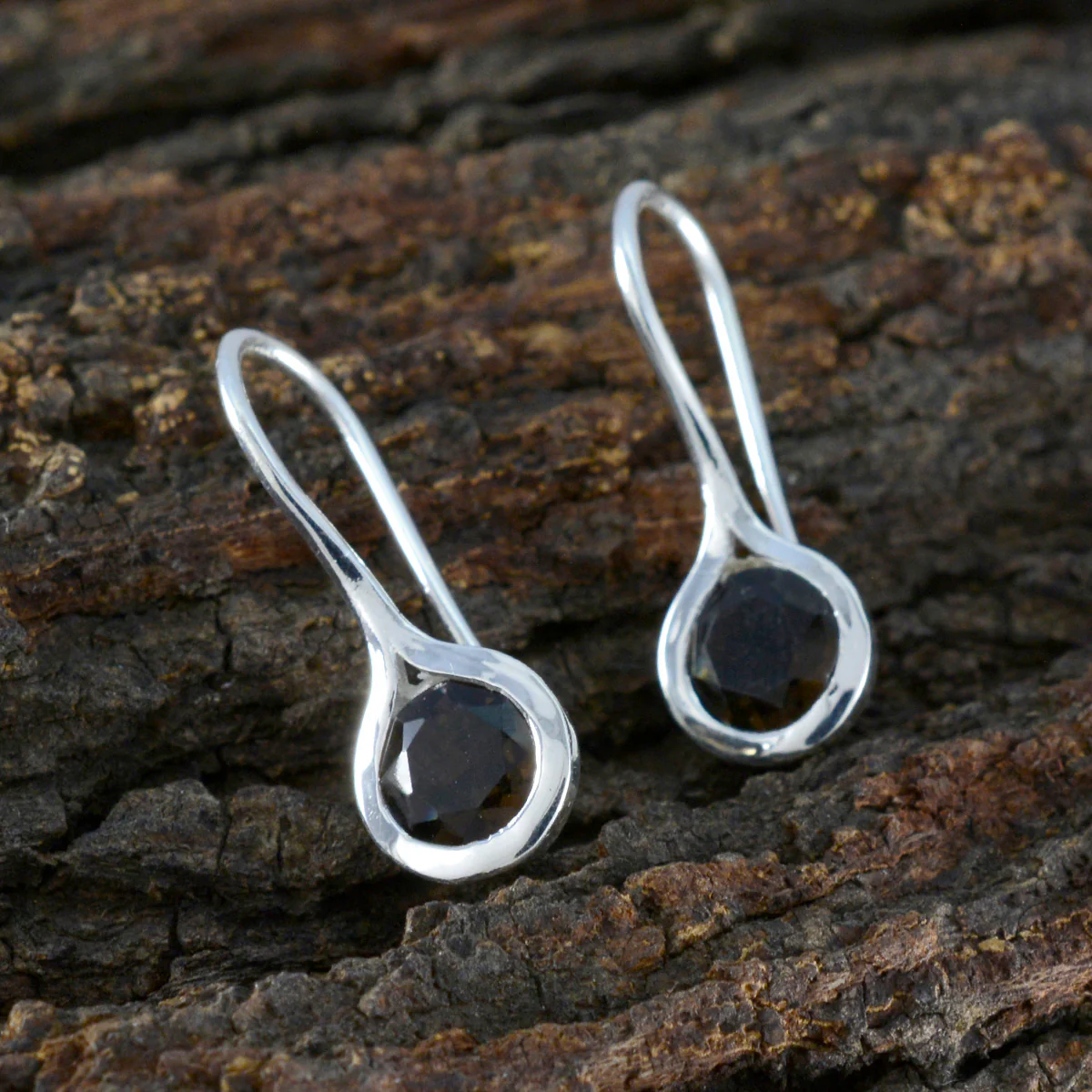 Smoky Quartz Latin American Kennedy Solitaire Dangle Brown Silver Earring - Image 3