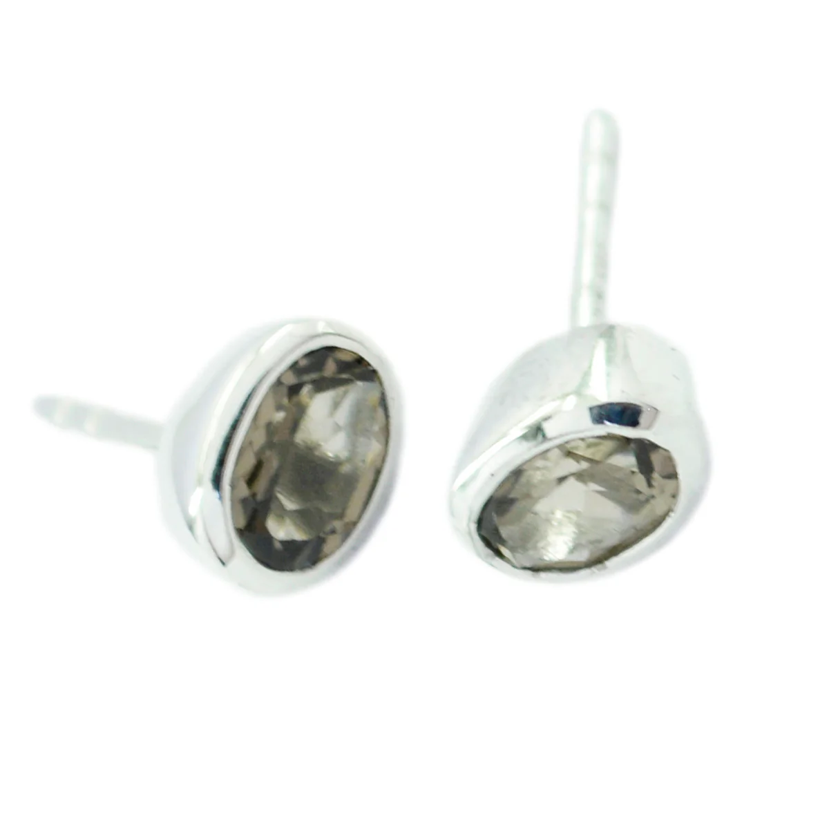 Smoky Quartz Latin American Mariana Solitaire Stud Brown Silver Earring - Image 3