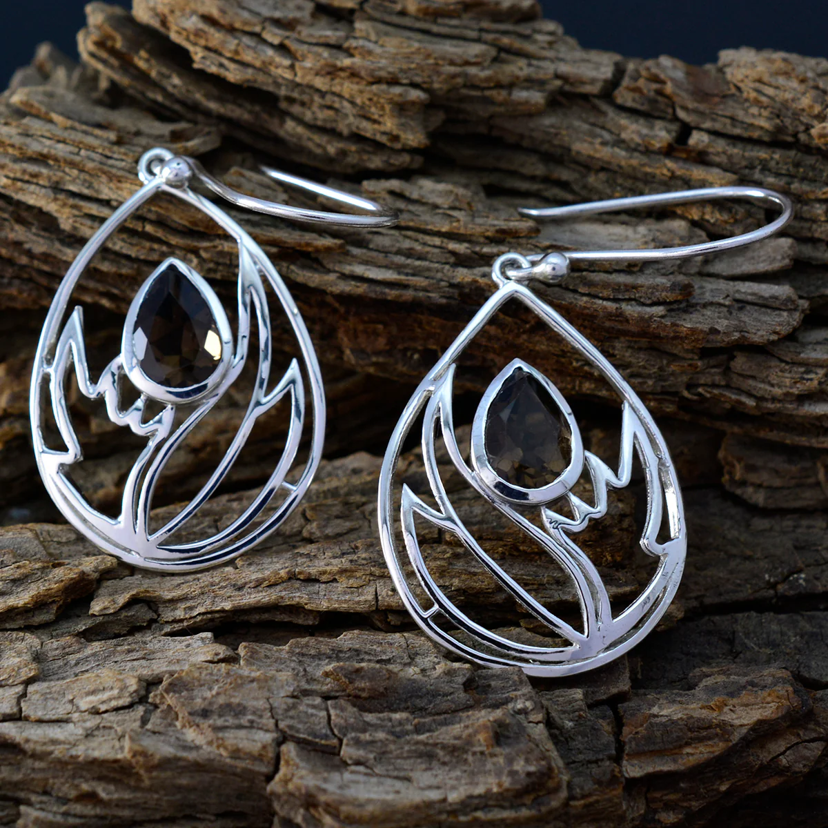 Smoky Quartz Mexican Constanza Solitaire Dangle Brown 925 Sterling Silver Earring - Image 3