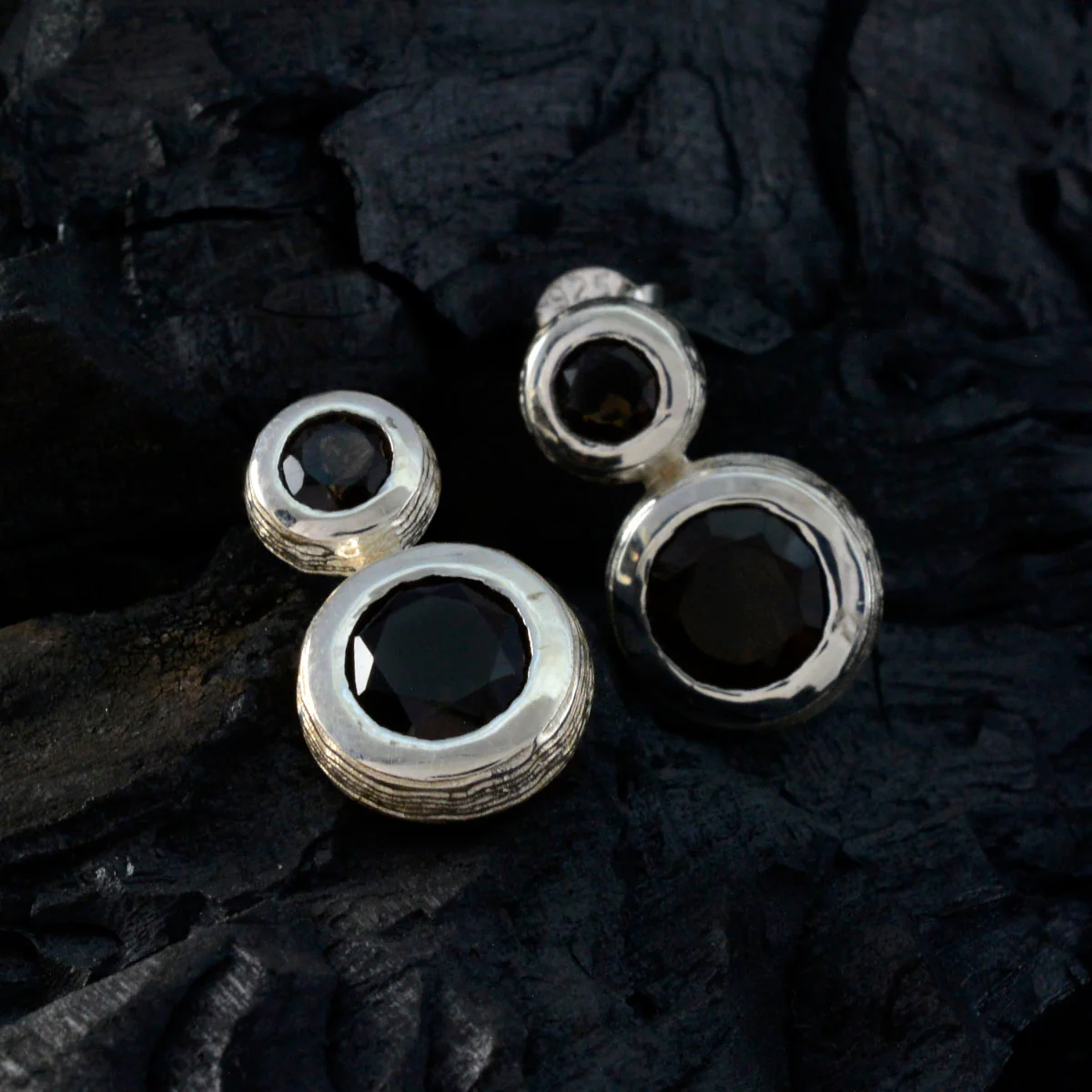 Smoky Quartz Mexican Emily Toi et Moi Stud Brown 92.5 Silver Earring - Image 2