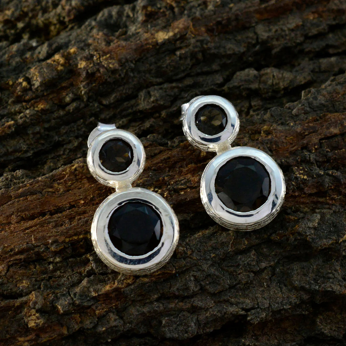 Smoky Quartz Mexican Emily Toi et Moi Stud Brown 92.5 Silver Earring - Image 3