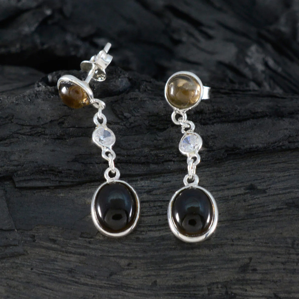 Smoky Quartz Mexican Yasmin multiple Stud Brown 92.5 Silver Earring - Image 2