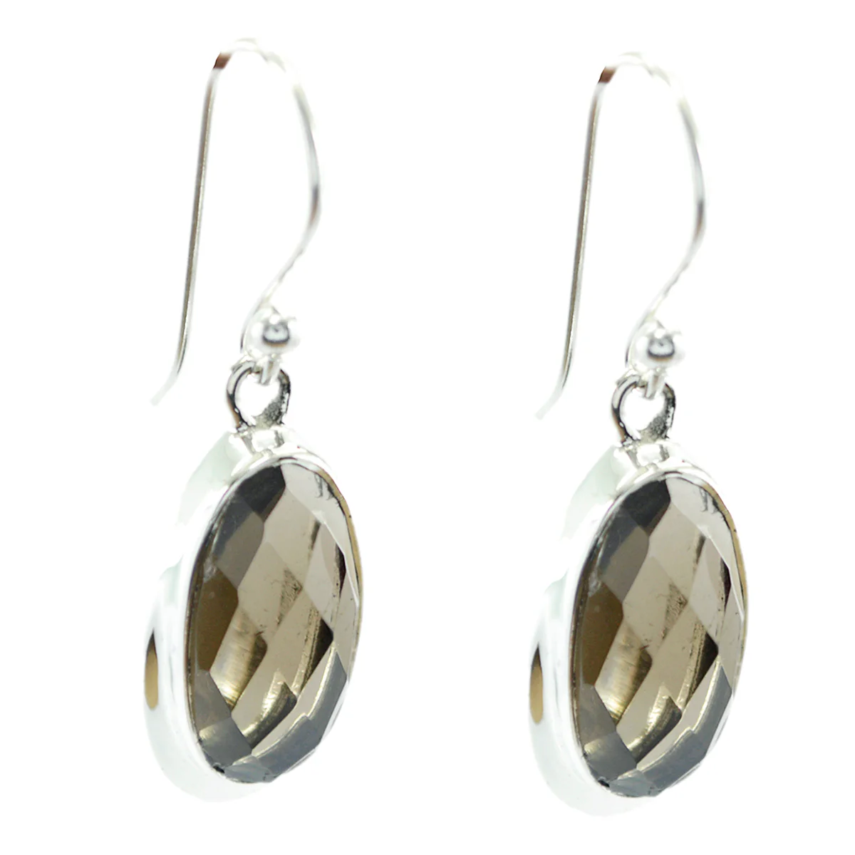 Smoky Quartz Middle Eastern Jia Solitaire Dangle Brown 925 Silver Earring - Image 2
