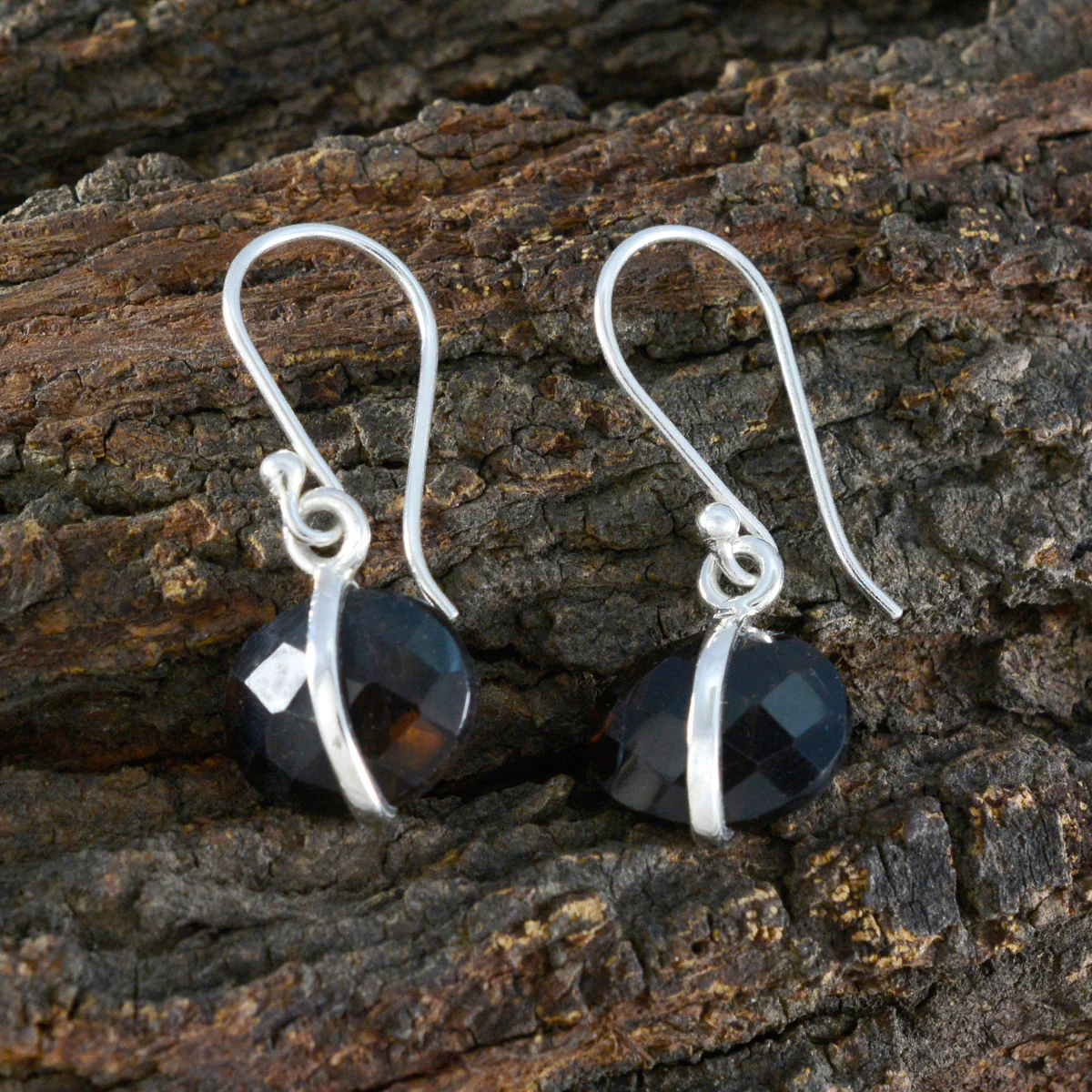 Smoky Quartz Moroccan Luna Solitaire Dangle Brown 925 Sterling Silver Earring - Image 3