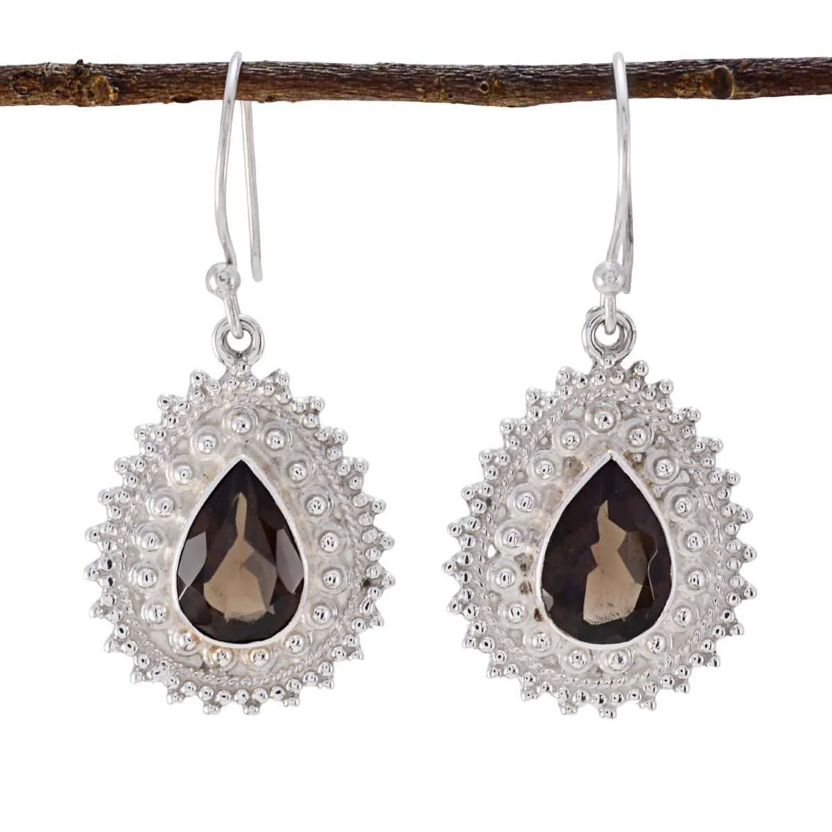 Smoky Quartz Moroccan Rina multiple Dangle Brown Sterling Silver Earring