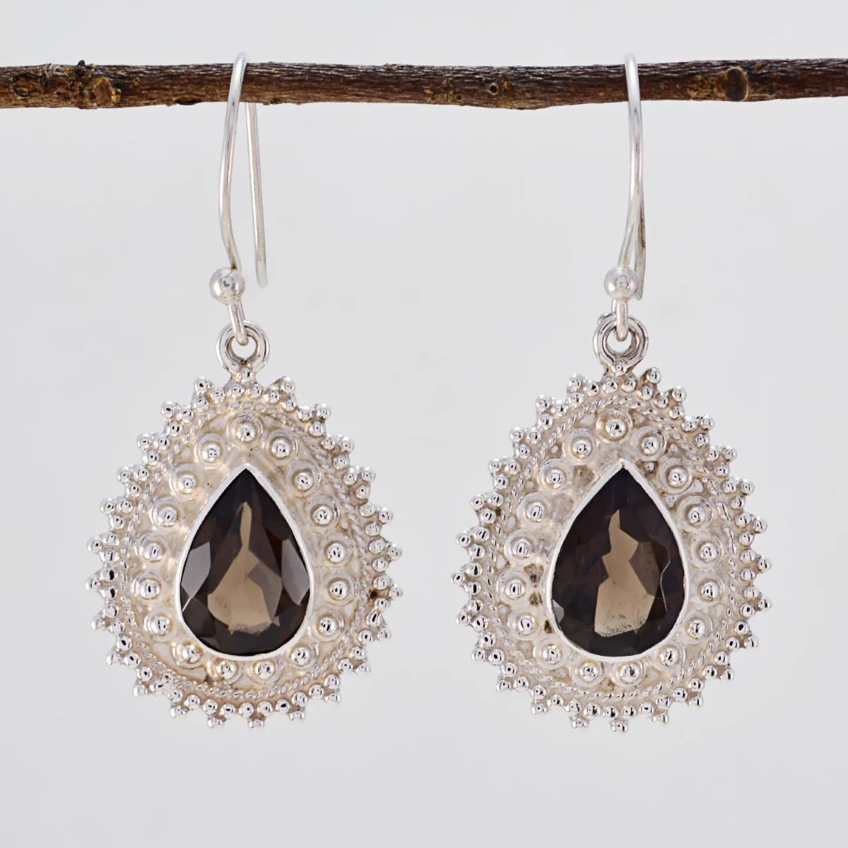 Smoky Quartz Moroccan Rina multiple Dangle Brown Sterling Silver Earring - Image 2