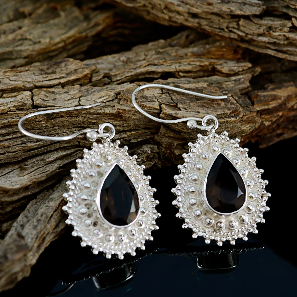 Smoky Quartz Moroccan Rina multiple Dangle Brown Sterling Silver Earring - Image 3