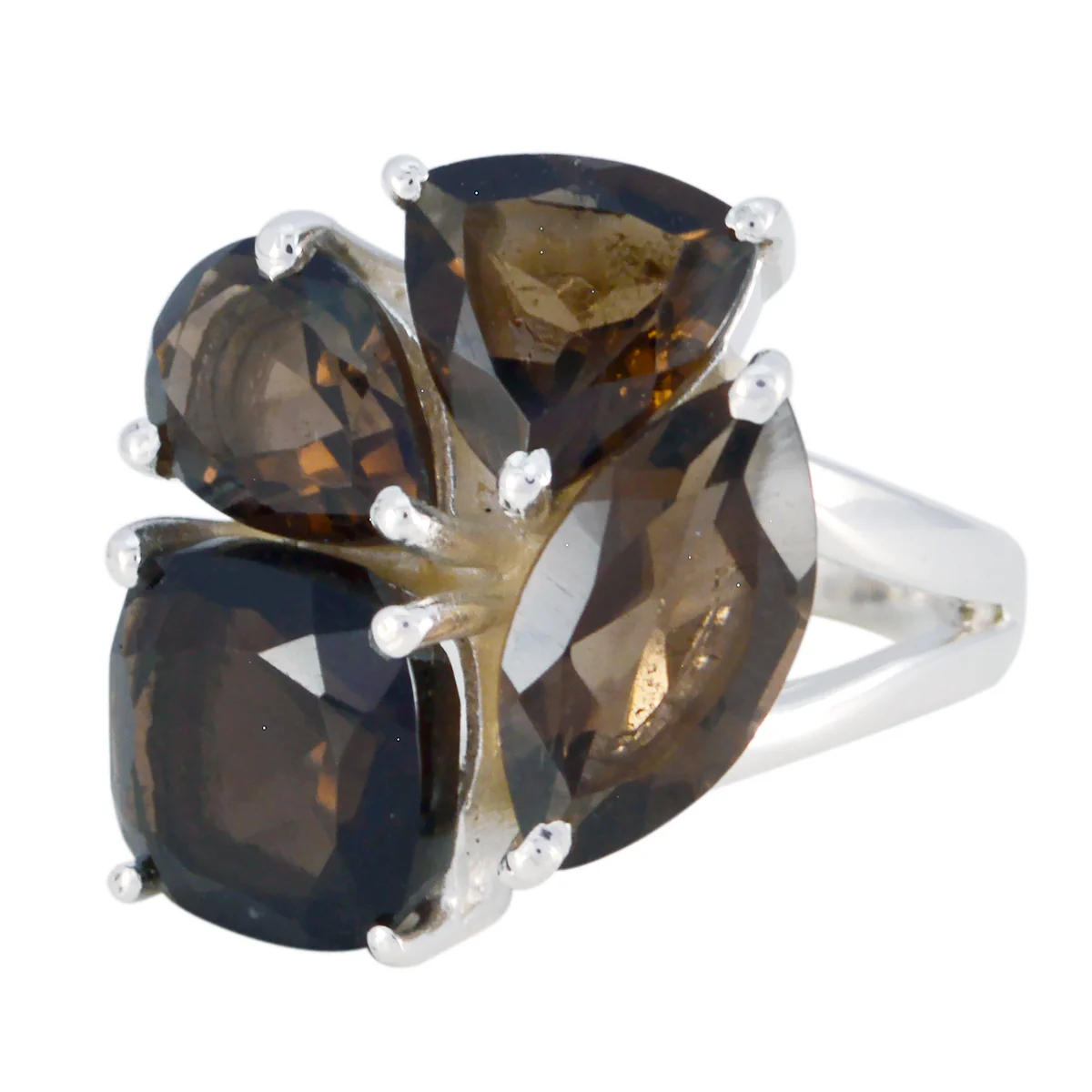 smoky quartz quarter French 925 Sterling Silver Brown Gemstones Versatile Armor Ring Jewellery - Image 3