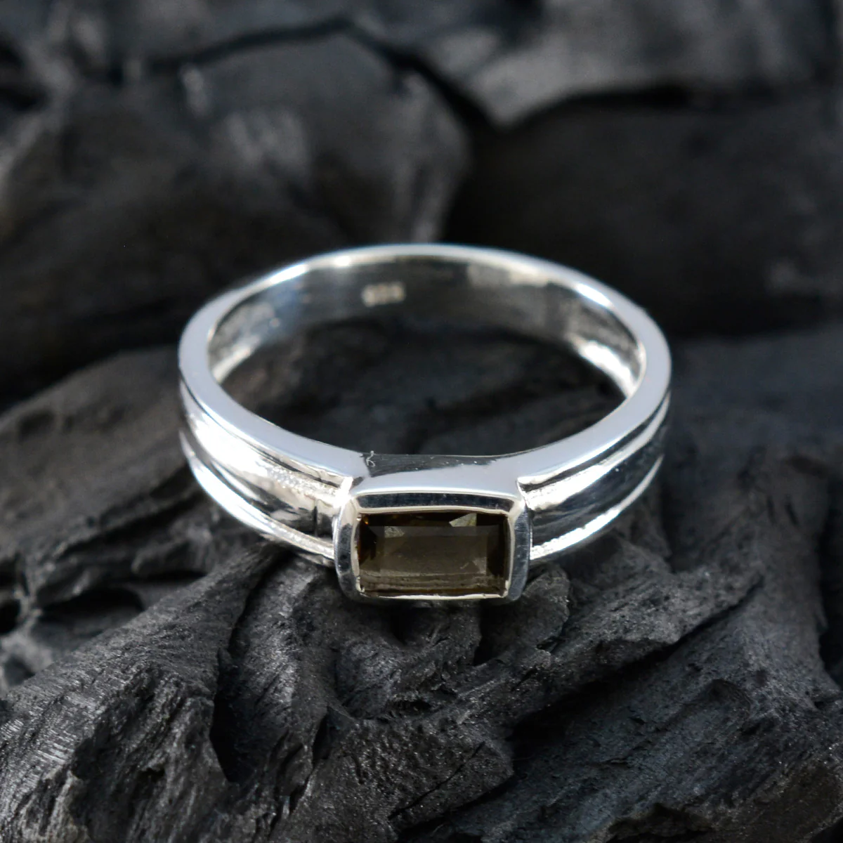 Smoky Quartz Solitaire African 92.5 Silver Brown Gemstones Slim Glamorous Ring Jewellery - Image 4