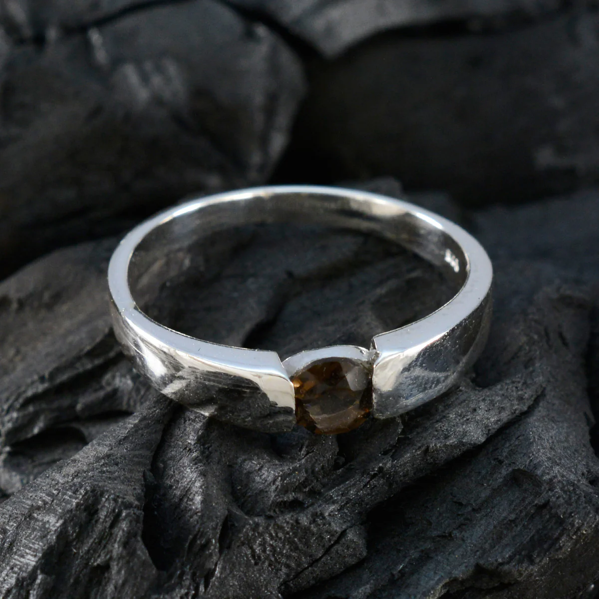 Smoky Quartz Solitaire African 92.5 Silver Brown Gemstones Slim Trendy Ring Jewelry - Image 4