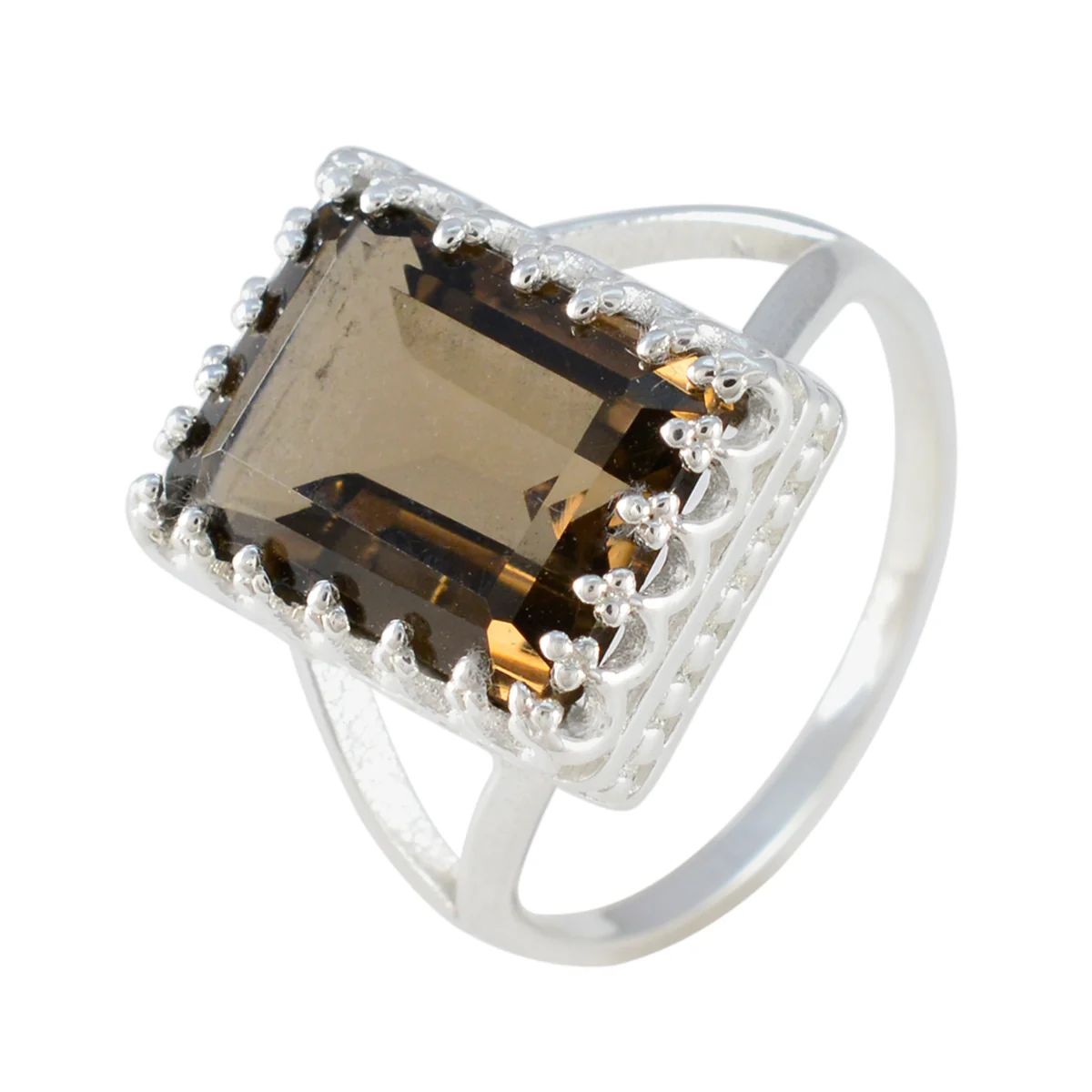 Smoky Quartz Solitaire African Silver Brown Gemstone Classic Modern Ring Jewelry - Image 2