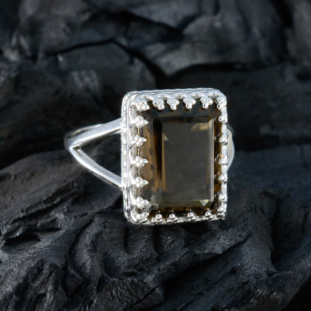 Smoky Quartz Solitaire African Silver Brown Gemstone Classic Modern Ring Jewelry - Image 4