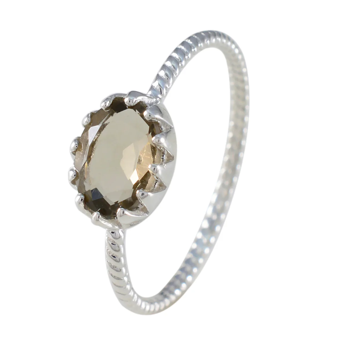 Smoky Quartz Solitaire American 92.5 Silver Brown Gems Elegant Twist Ring Jewelry - Image 2