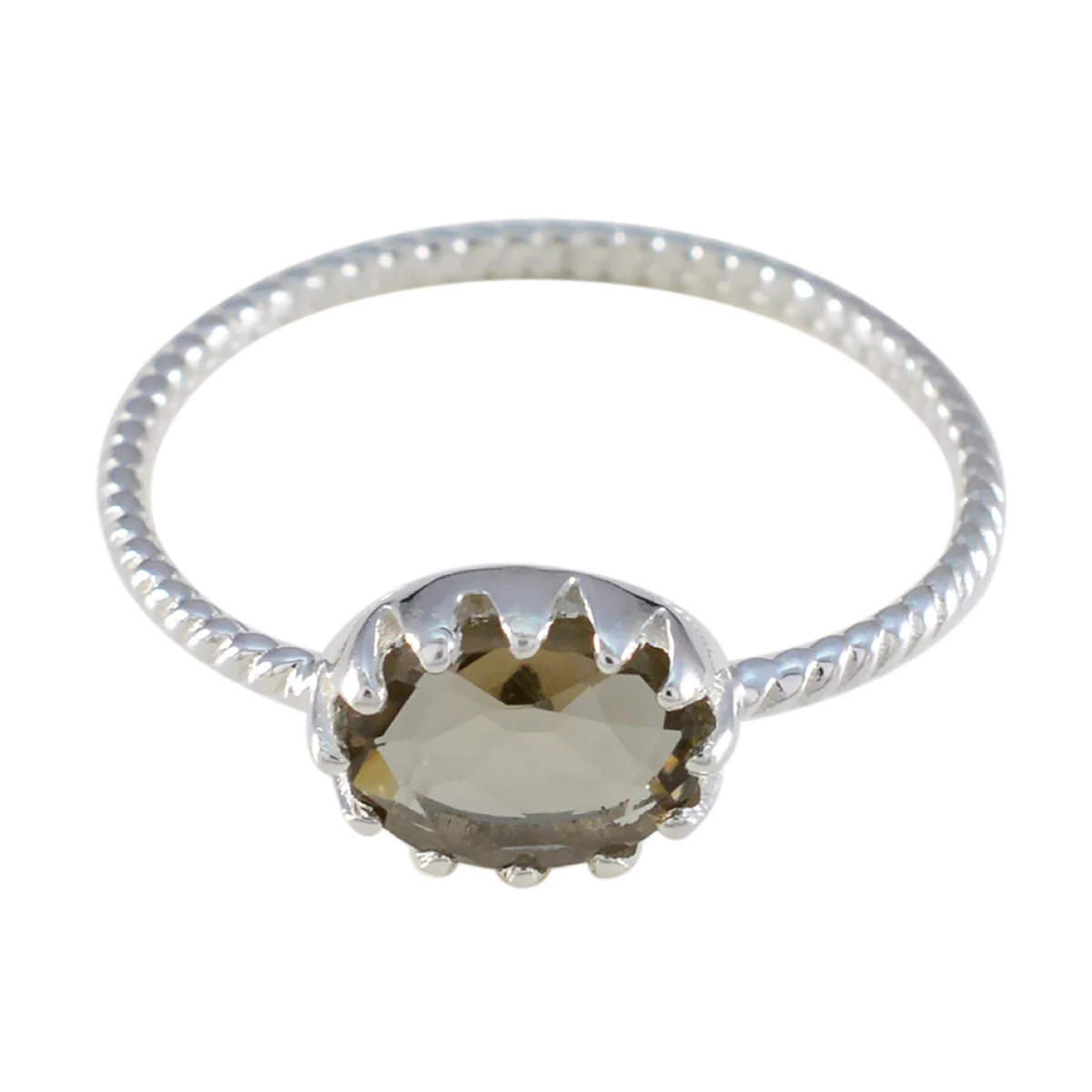 Smoky Quartz Solitaire American 92.5 Silver Brown Gems Elegant Twist Ring Jewelry - Image 3