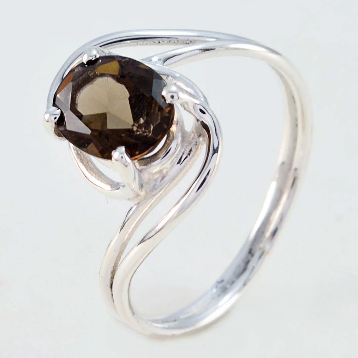 smoky quartz Solitaire American 925 Silver Brown Gems Delicate Feminine Ring Jewelry - Image 2