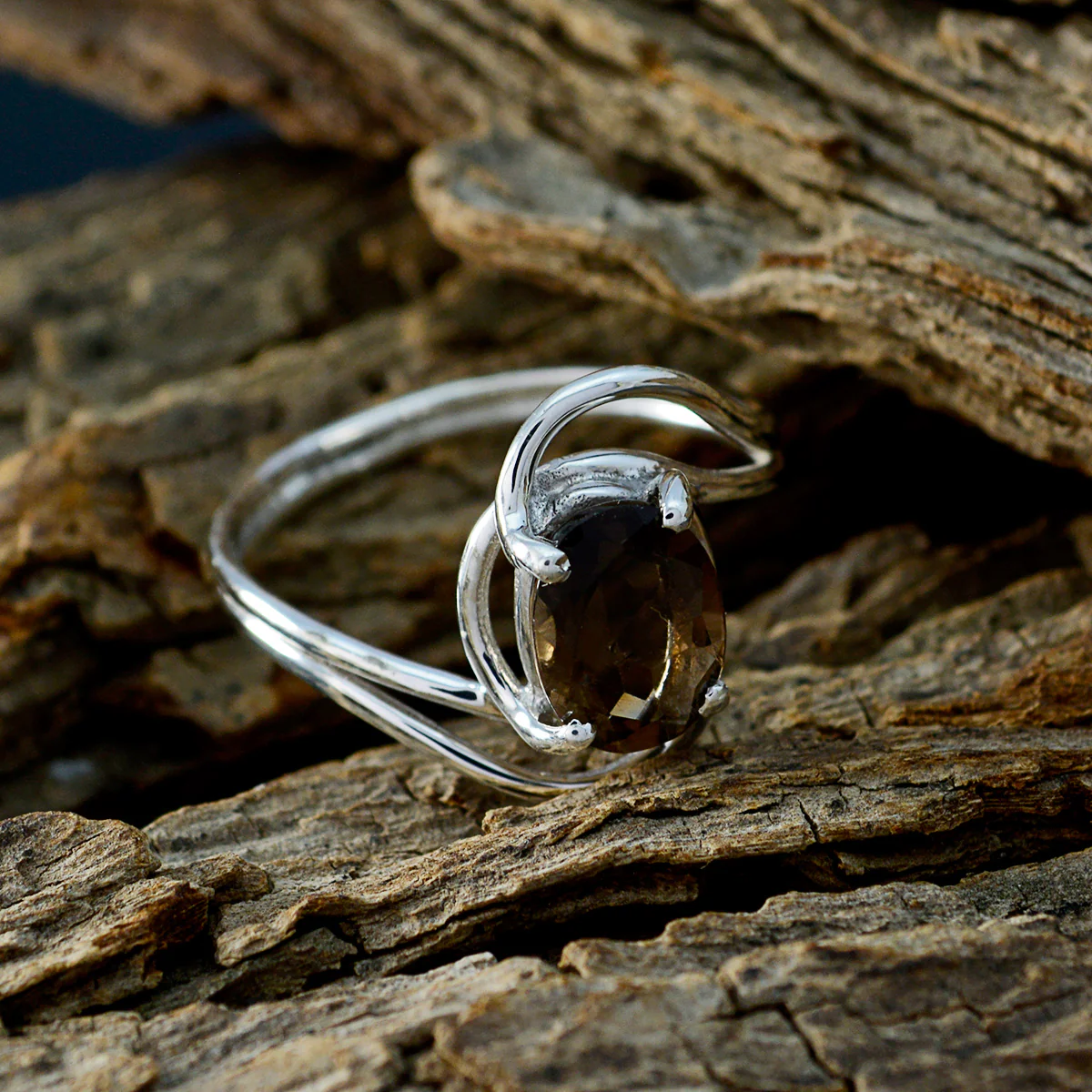smoky quartz Solitaire American 925 Silver Brown Gems Delicate Feminine Ring Jewelry - Image 3
