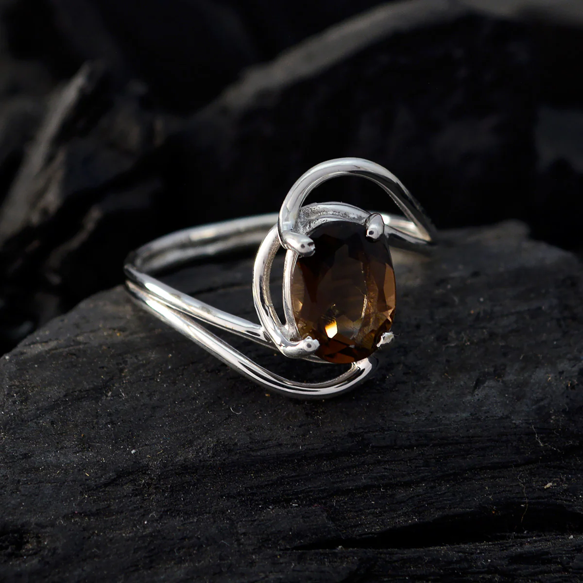 smoky quartz Solitaire American 925 Silver Brown Gems Delicate Feminine Ring Jewelry - Image 4