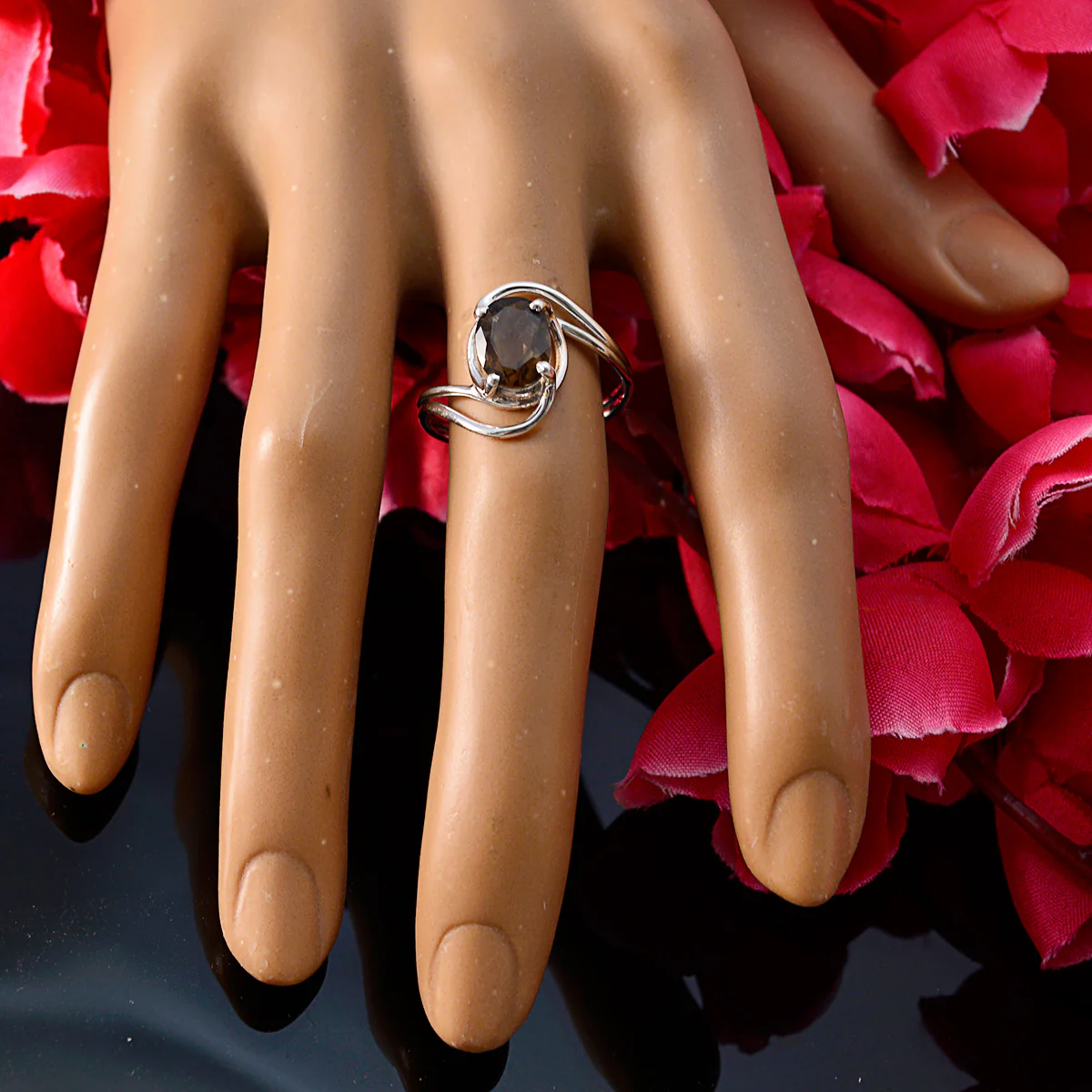 smoky quartz Solitaire American 925 Silver Brown Gems Delicate Feminine Ring Jewelry - Image 5