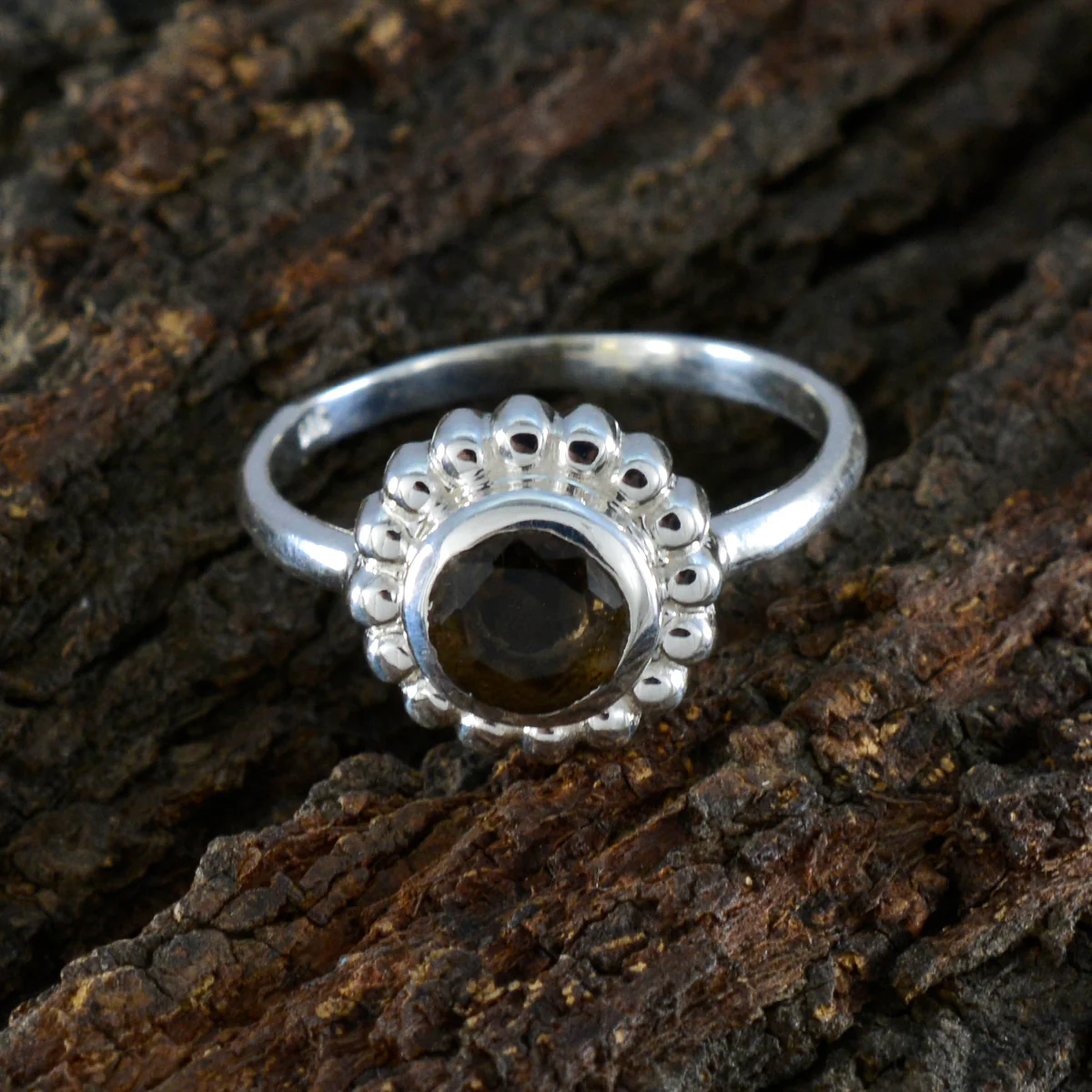 Smoky Quartz Solitaire American Silver Brown Gems Whisper-thin Glamorous Ring Jewellery - Image 3