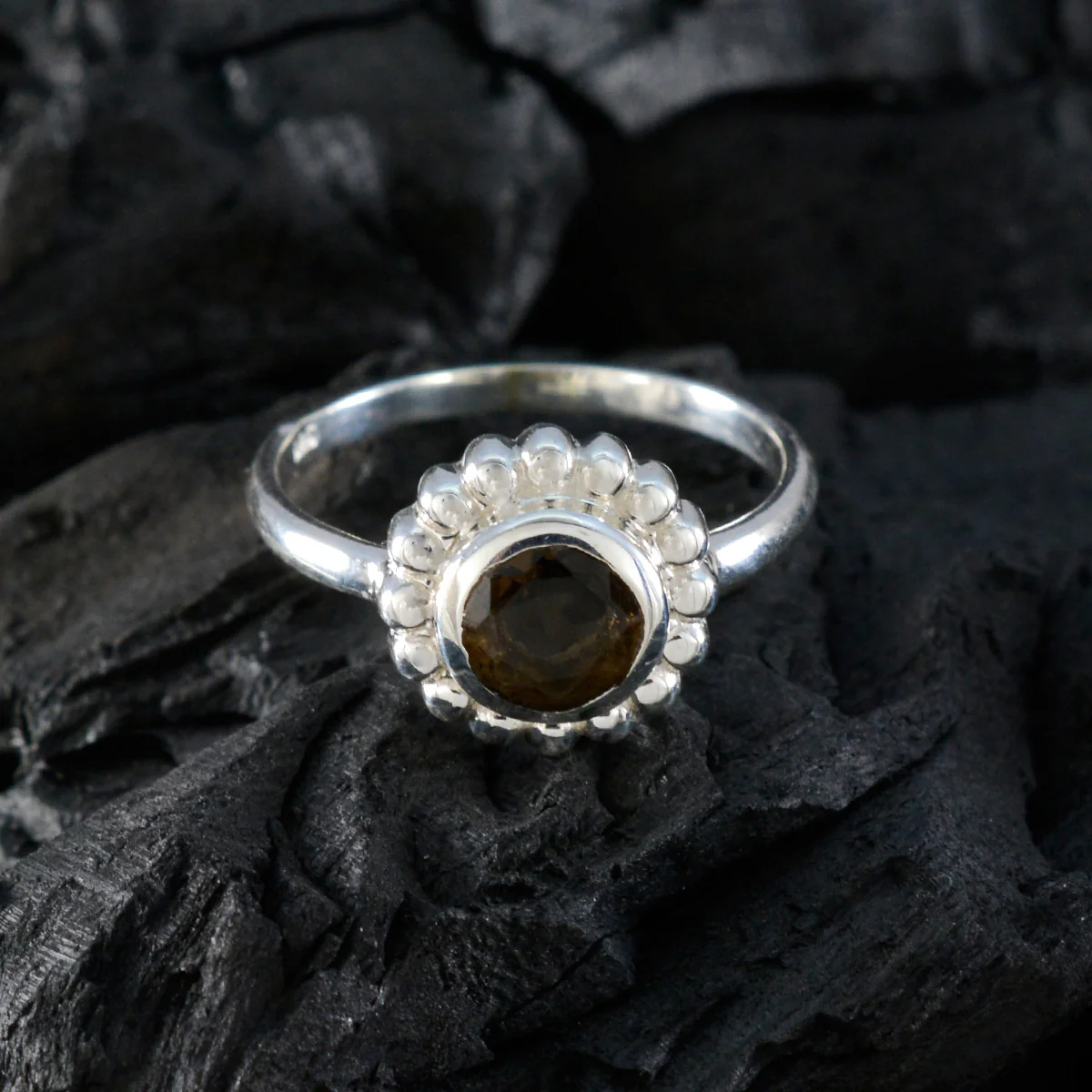 Smoky Quartz Solitaire American Silver Brown Gems Whisper-thin Glamorous Ring Jewellery - Image 4