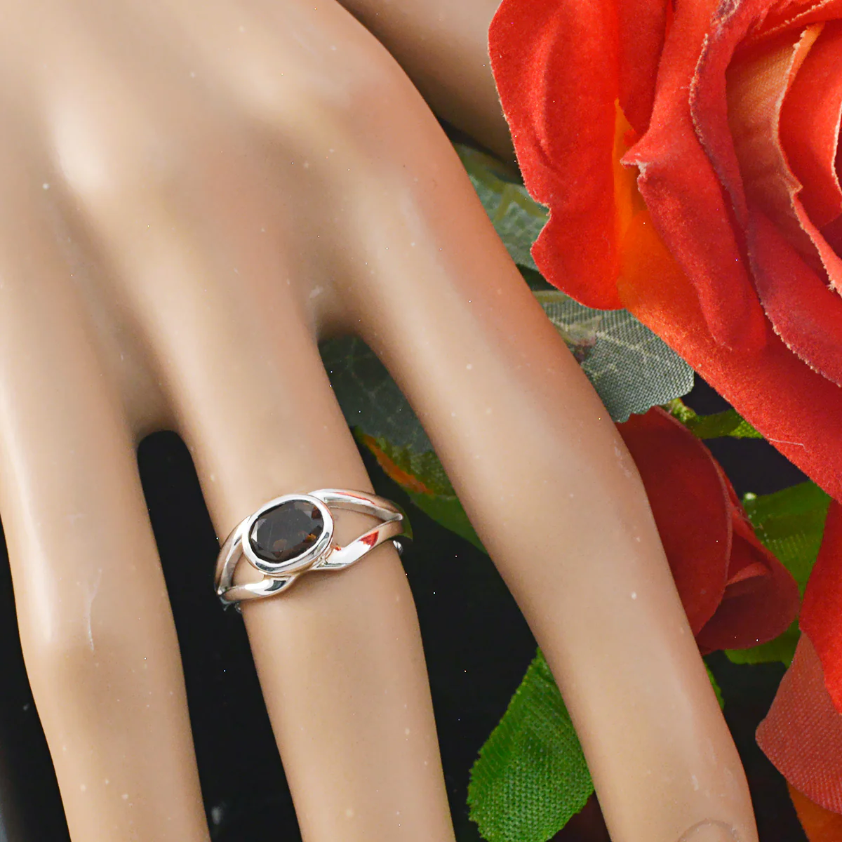 smoky quartz Solitaire American Silver Brown Gemstones Whisper-thin Abstract Ring Jewelry - Image 5