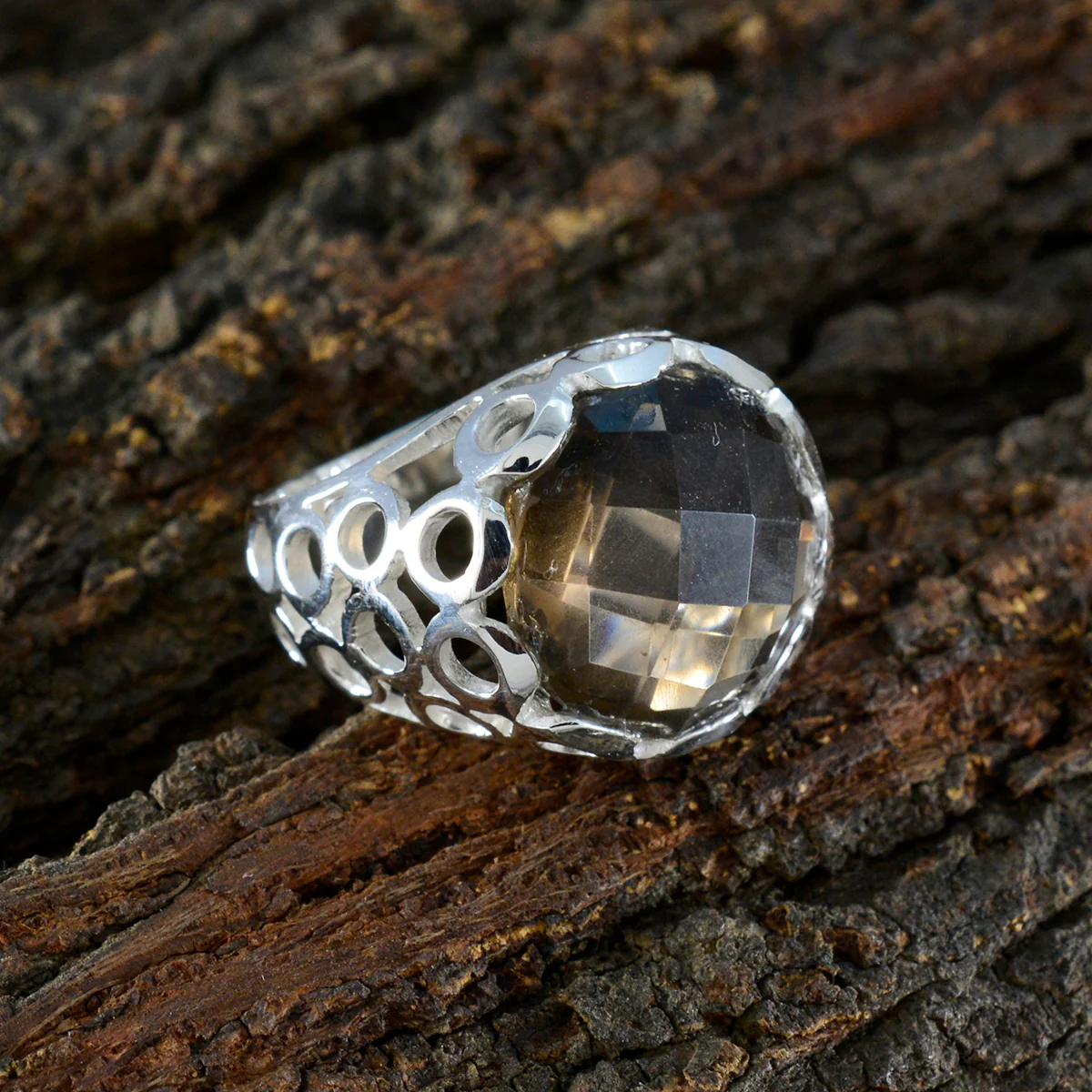 smoky quartz Solitaire Australian 92.5 Silver Brown Gems Classic Filigree Ring Jewelry - Image 4