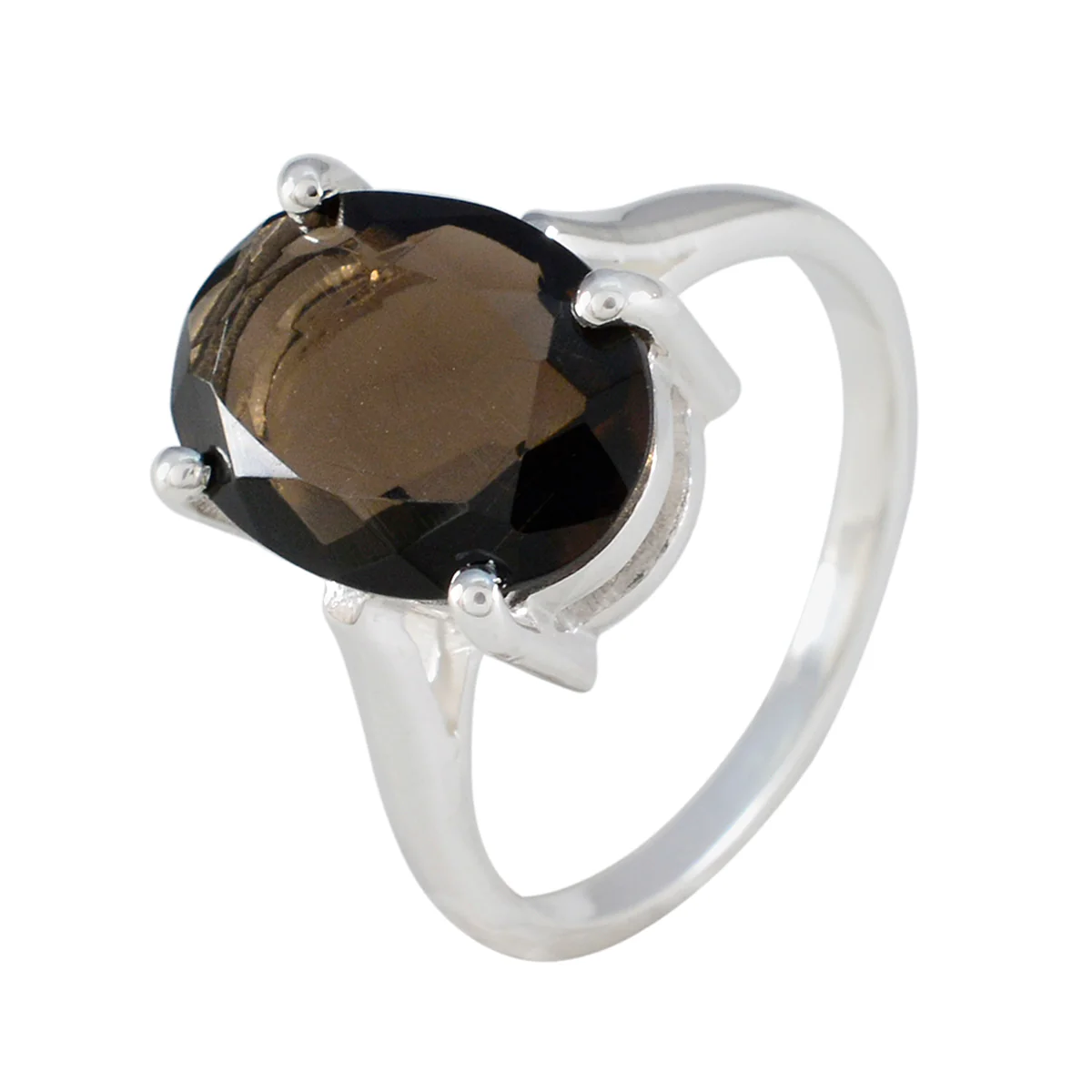 Smoky Quartz Solitaire Egyptian 92.5 Silver Brown Gemstone Featherlight Boho Ring Jewelry - Image 2