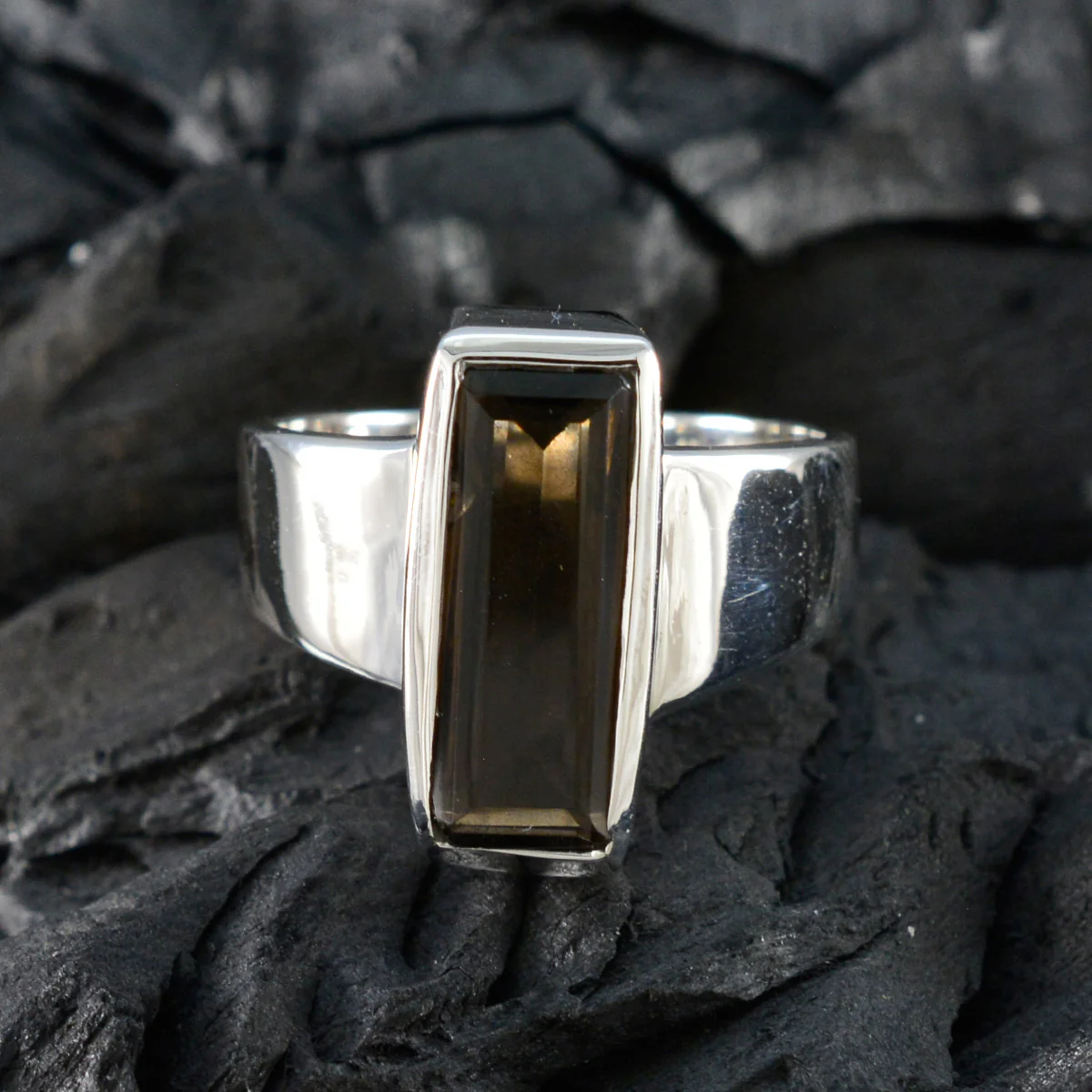 Smoky Quartz Solitaire Egyptian 925 Sterling Silver Brown Gemstones Eye-catching Trendy Ring Jewellery - Image 4