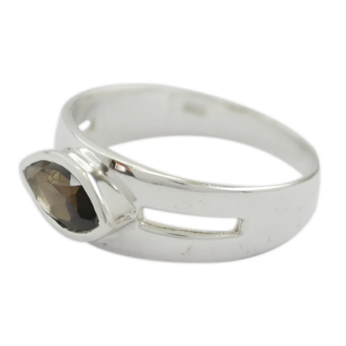 smoky quartz Solitaire Egyptian Silver Brown Gemstone Slim Modern Ring Jewellery - Image 2