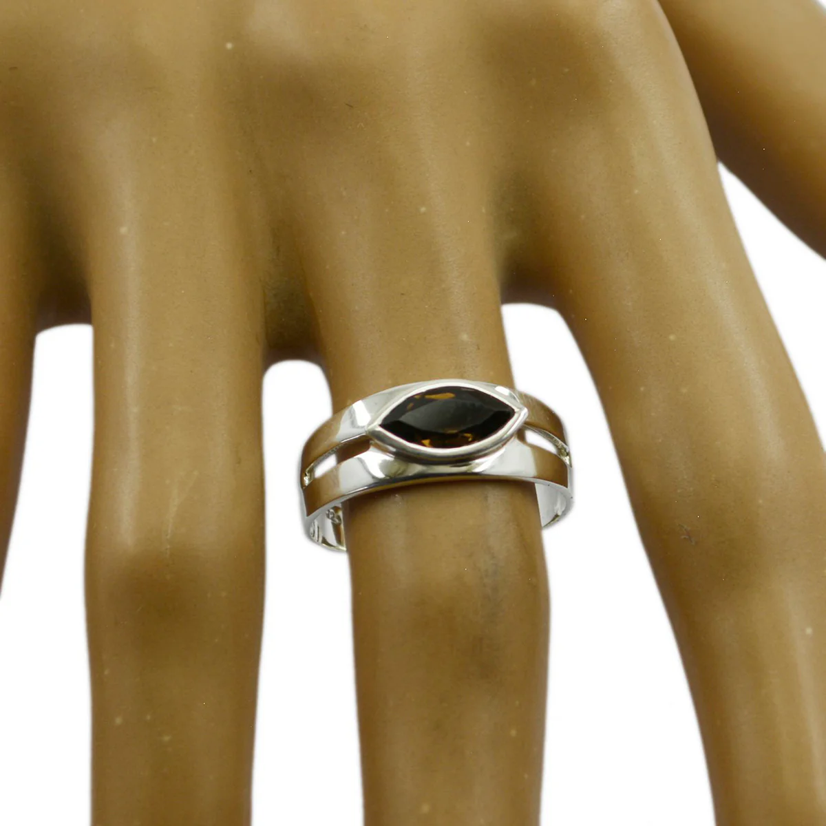 smoky quartz Solitaire Egyptian Silver Brown Gemstone Slim Modern Ring Jewellery - Image 3