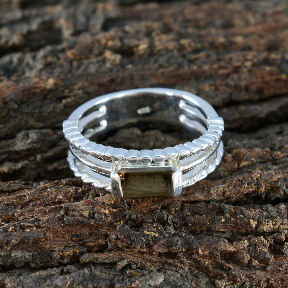 Smoky Quartz Solitaire Egyptian Sterling Silver Brown Gemstone Minimal Sophisticated Ring Jewelry - Image 3