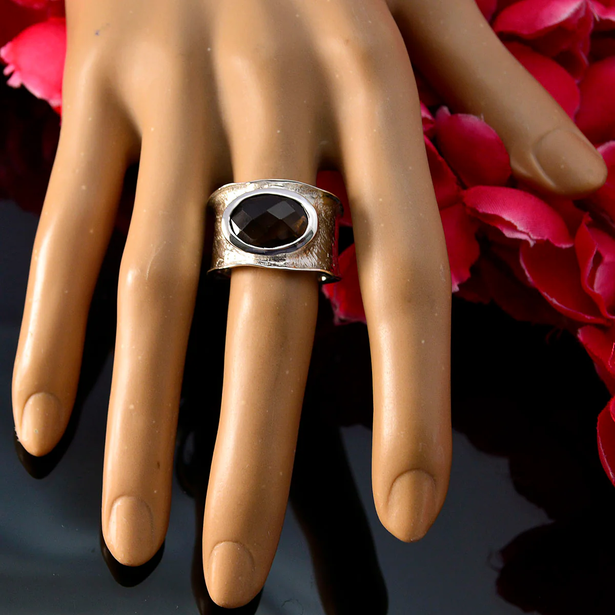 smoky quartz Solitaire German 92.5 Silver Brown Gems Edgy Oversized Band Jewellery - Image 5