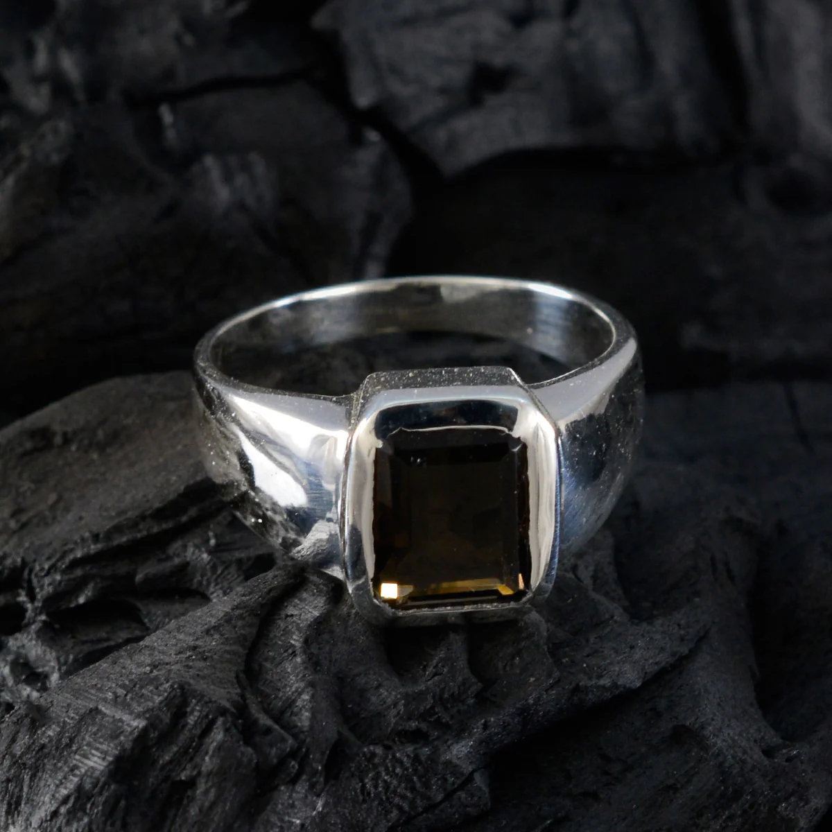smoky quartz Solitaire German 92.5 Silver Brown Gemstone Mid-weight Signet Ring Jewellery - Image 5