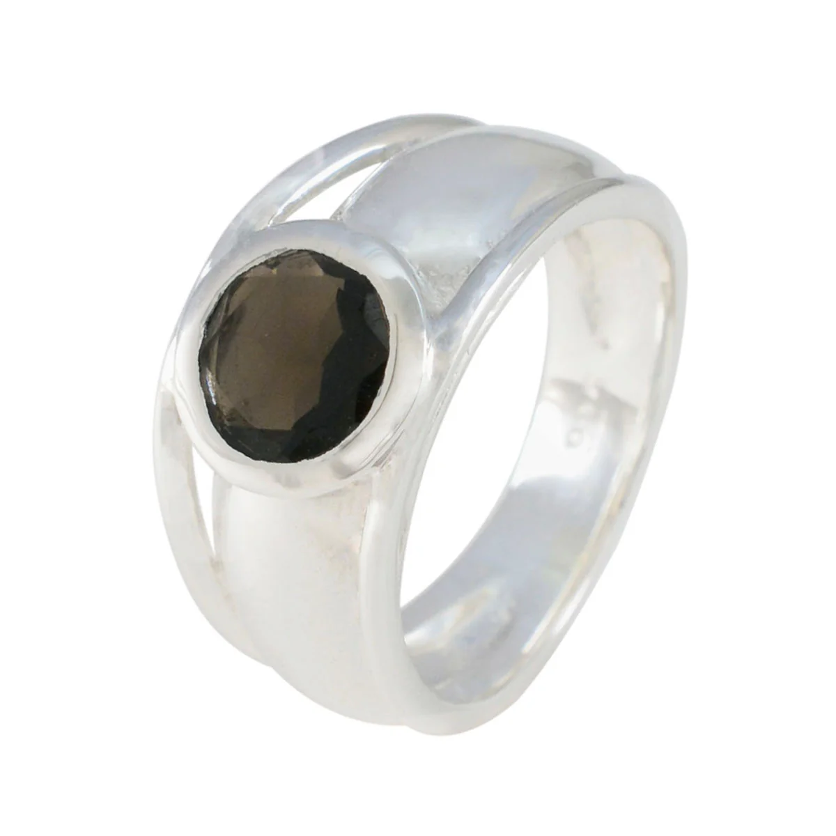 Smoky Quartz Solitaire German 925 Silver Brown Gems Classic Modern Ring Jewelry - Image 2