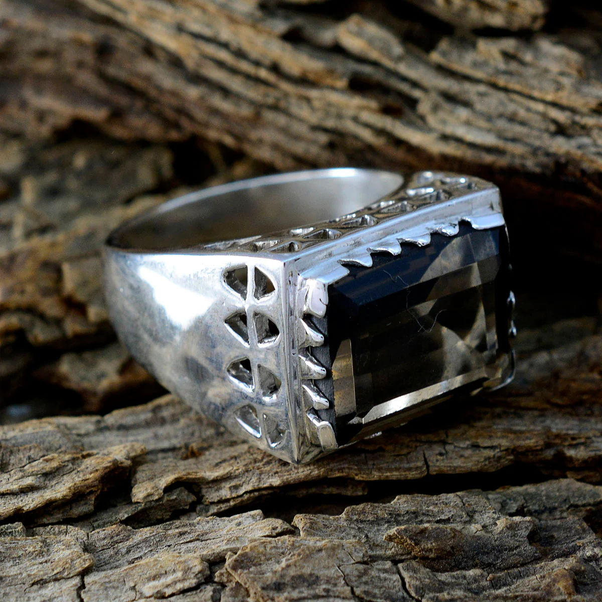 smoky quartz Solitaire German 925 Sterling Silver Brown Gemstones Chunky Traditional Ring Jewellery - Image 4
