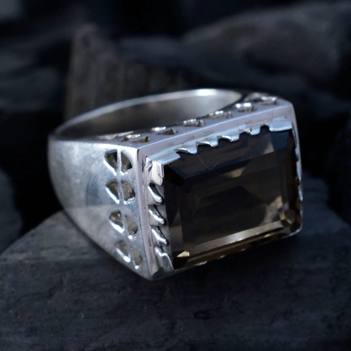 smoky quartz Solitaire German 925 Sterling Silver Brown Gemstones Chunky Traditional Ring Jewellery - Image 5