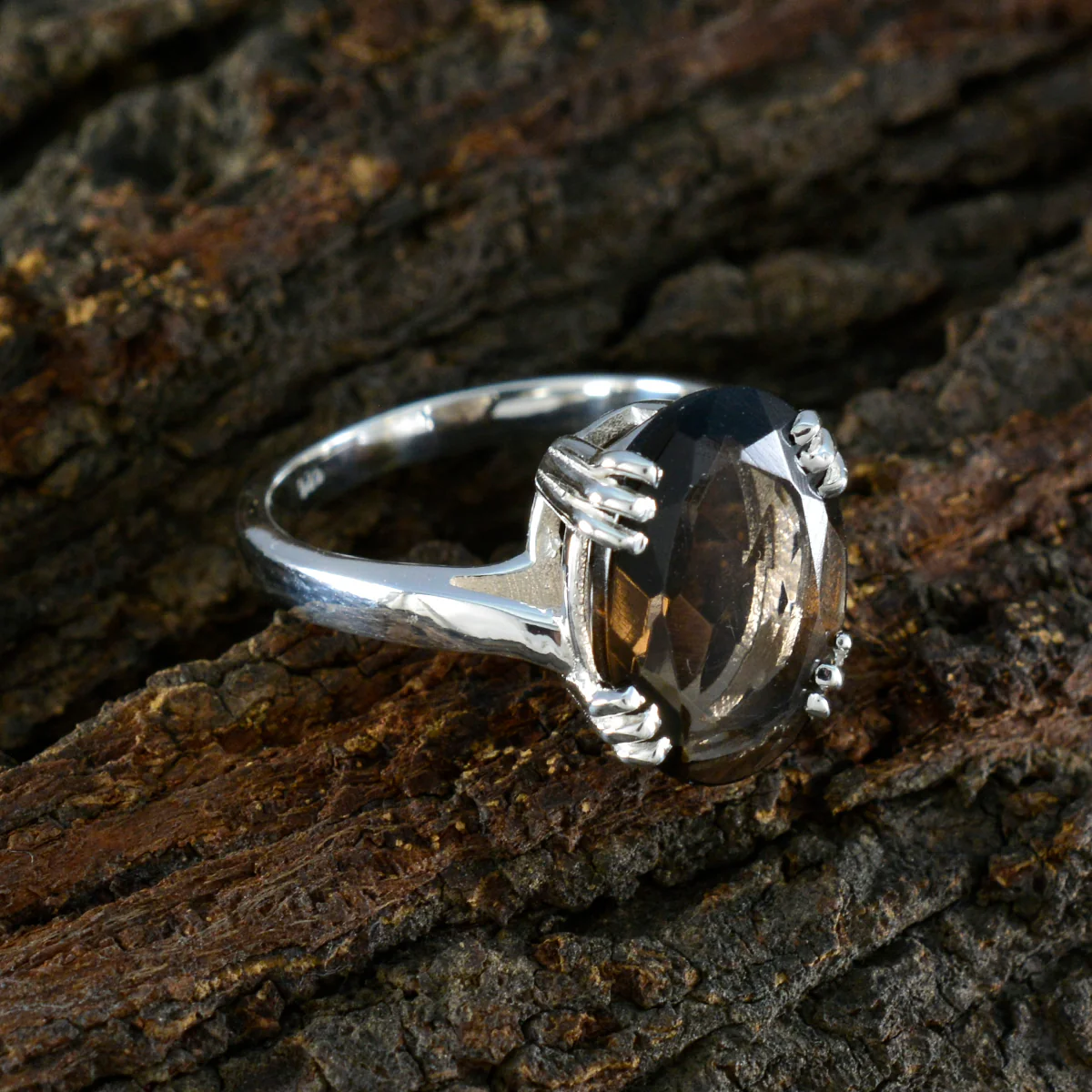 Smoky Quartz Solitaire German Sterling Silver Brown Gemstones Tiny Contemporary Ring Jewellery - Image 3