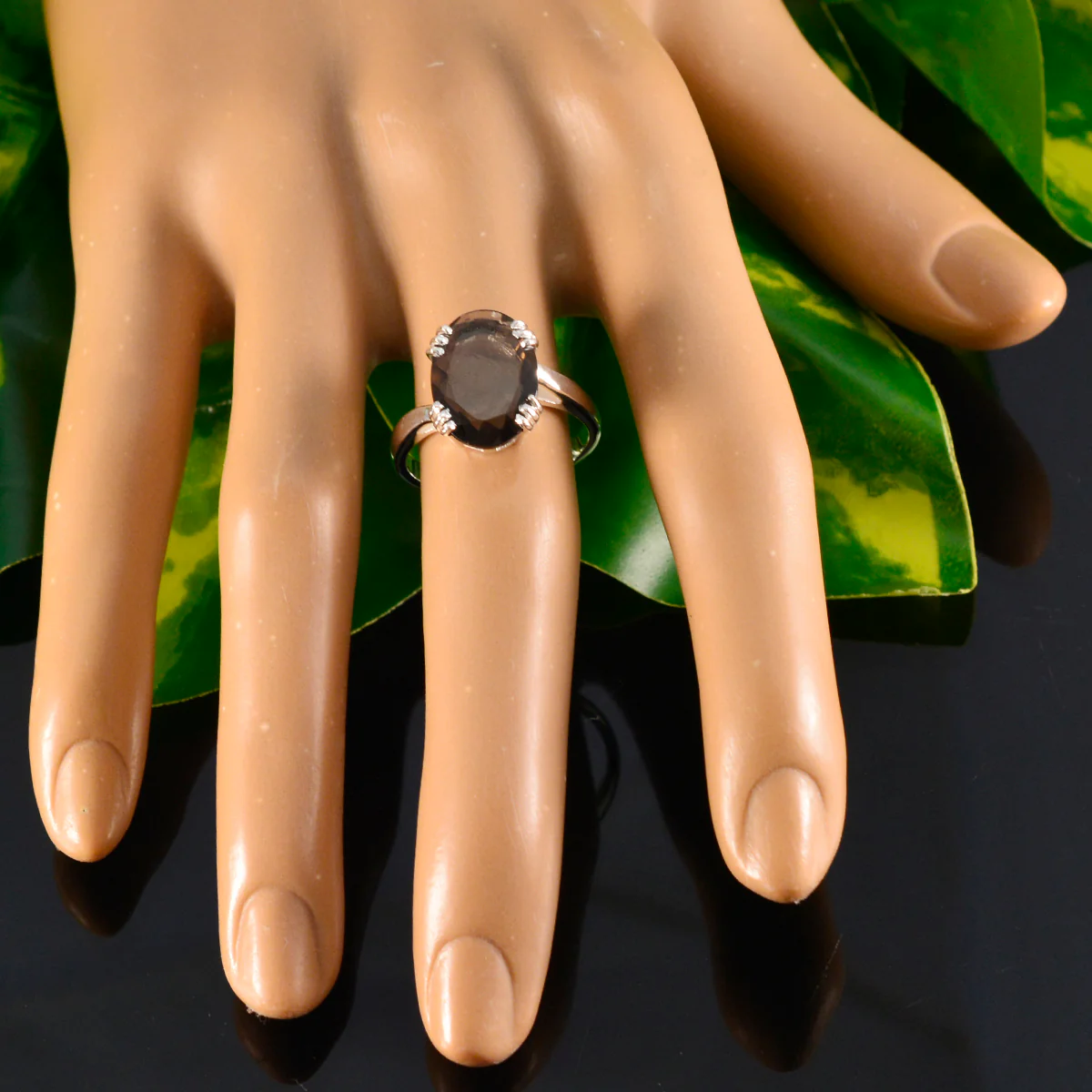 Smoky Quartz Solitaire German Sterling Silver Brown Gemstones Tiny Contemporary Ring Jewellery - Image 5