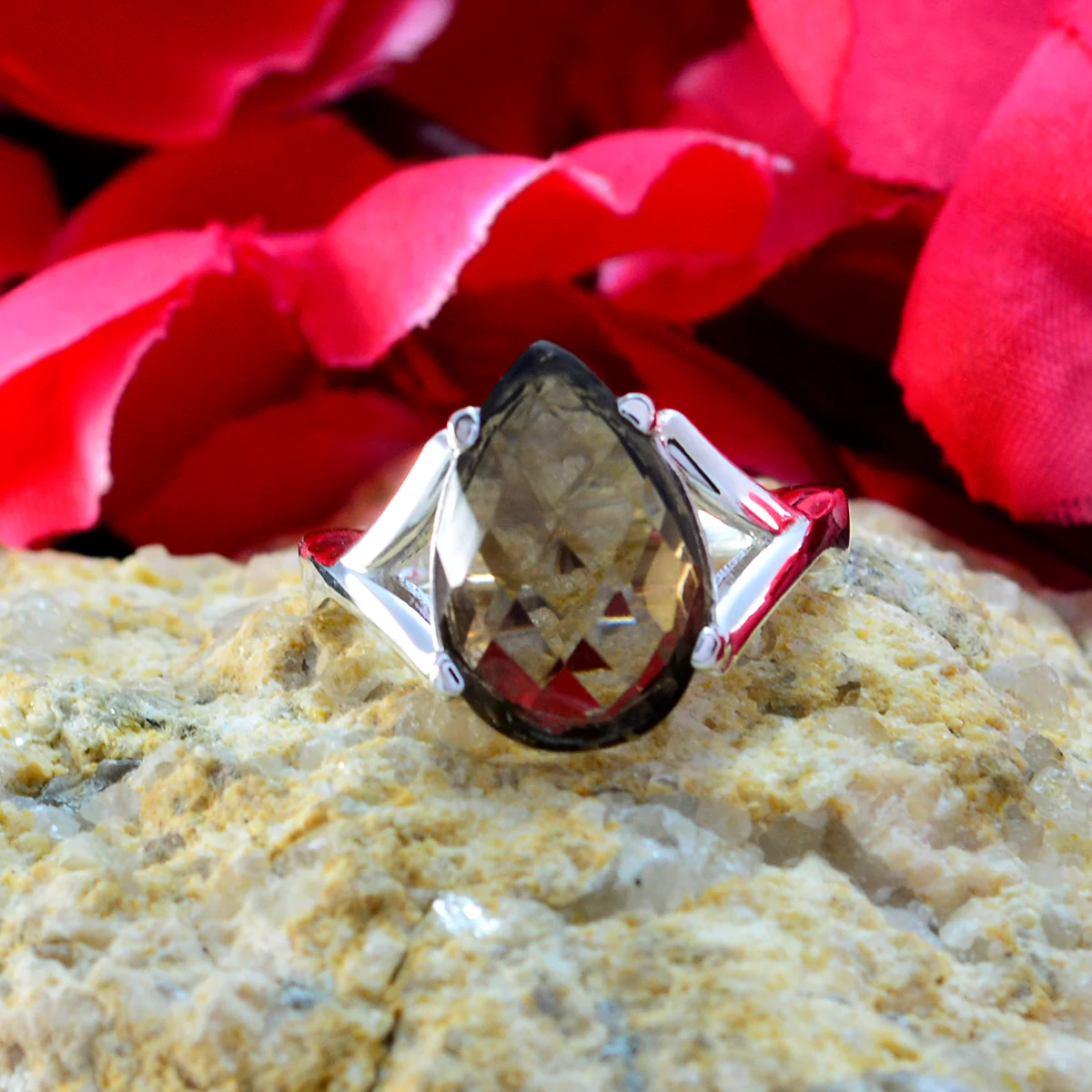 smoky quartz Solitaire Indian 92.5 Silver Brown Gemstone Minimal Engagement Ring Jewellery - Image 2