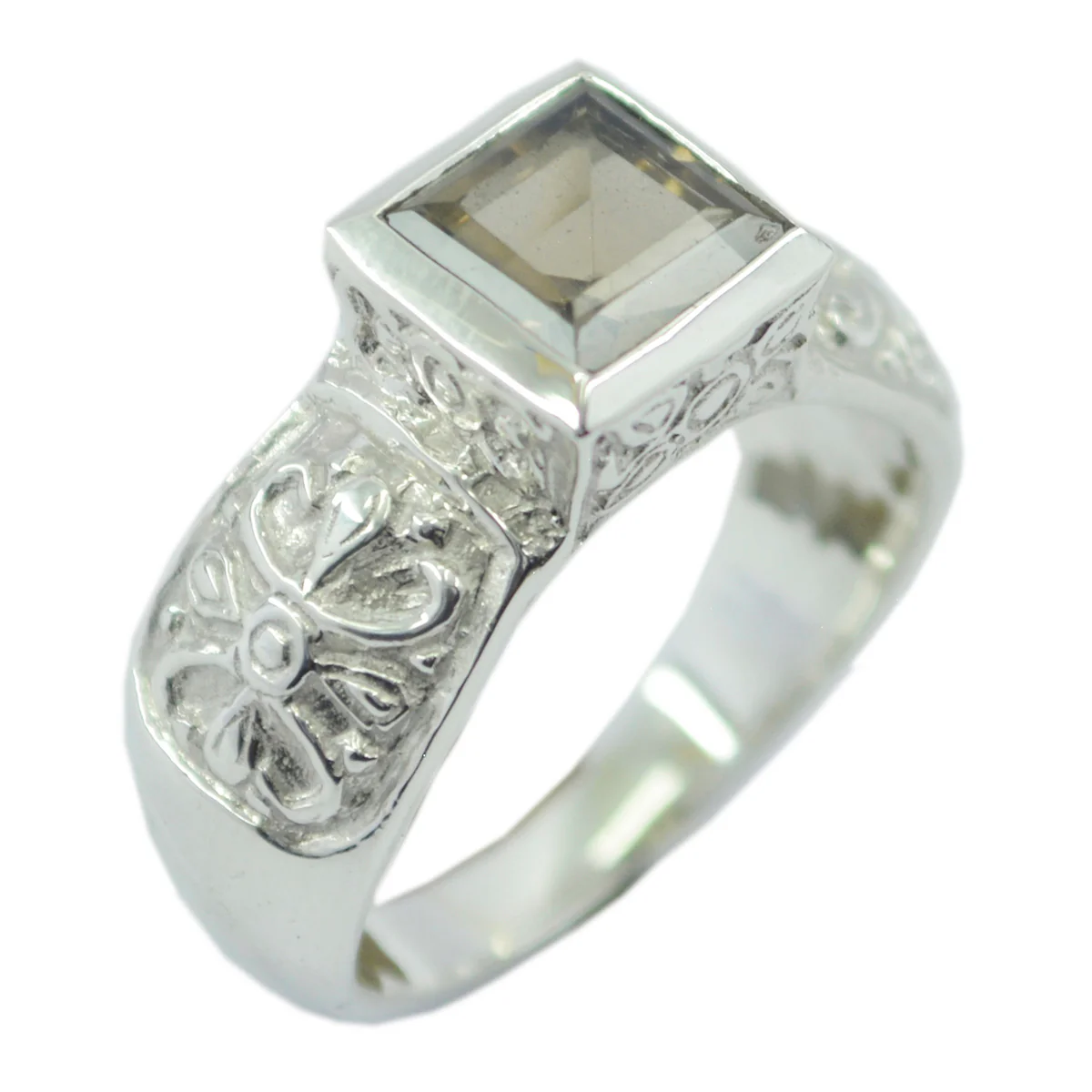 smoky quartz Solitaire Indian 925 Silver Brown Gemstone Eye-catching Art Deco Ring Jewelry